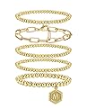 Gold Beaded Bracelet for Women - 14K Real Gold Plated Bead Bracelet Stretchable Elastic Chain Ball Bracelet Kit Jewelry 