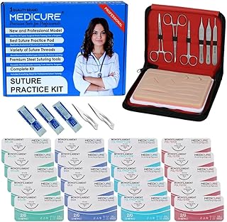 Complete Suture Practice Kit - Large Silicone Suture Pad with Pre-Cut Wounds and Suture Tool Kit - Latest Generation Model - Demonstration and Education Use Only