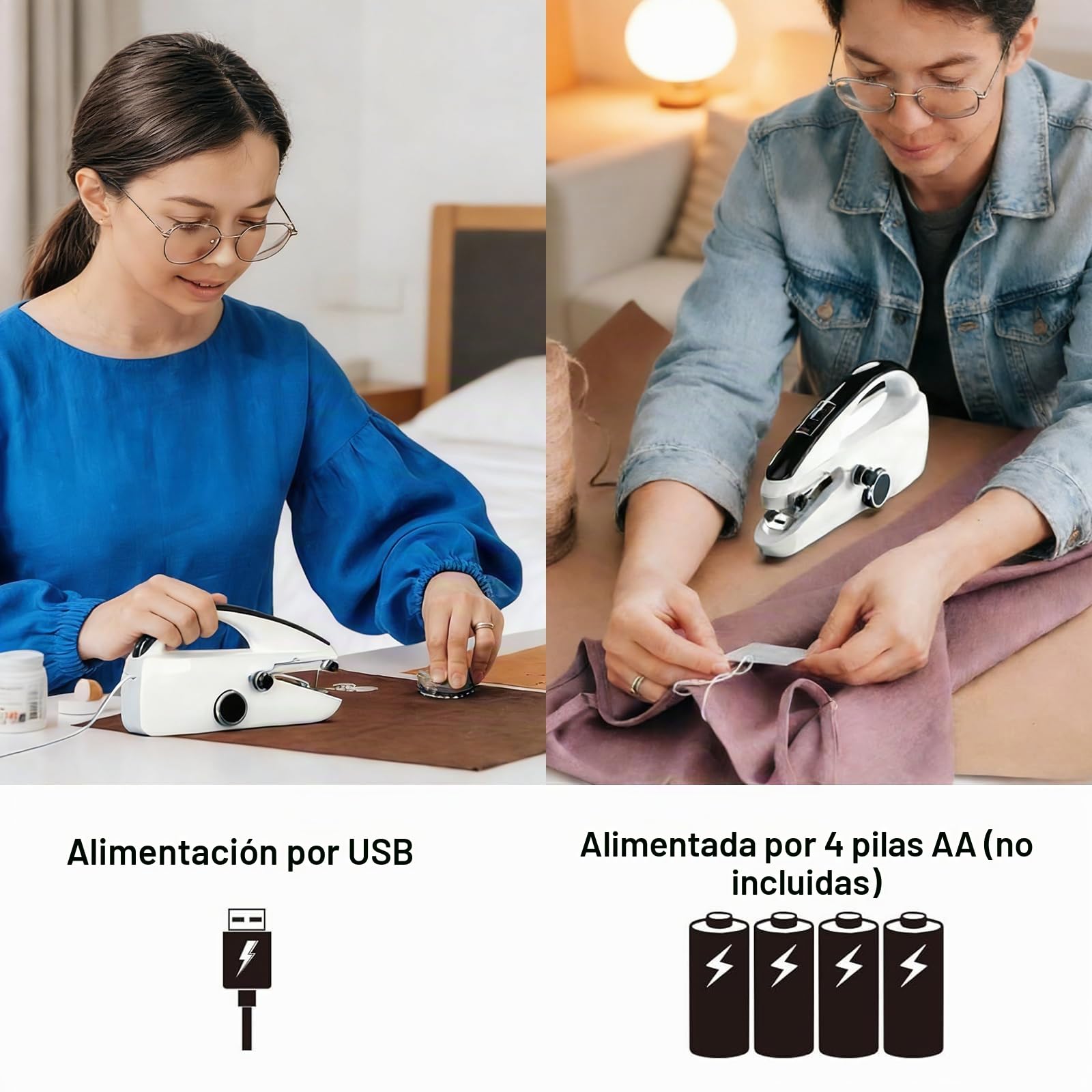 Máquina de Coser Manual de Doble Alimentación – Mini Máquina Portátil, 375 PPM, con Kit de Costura para Principiantes & Hogar