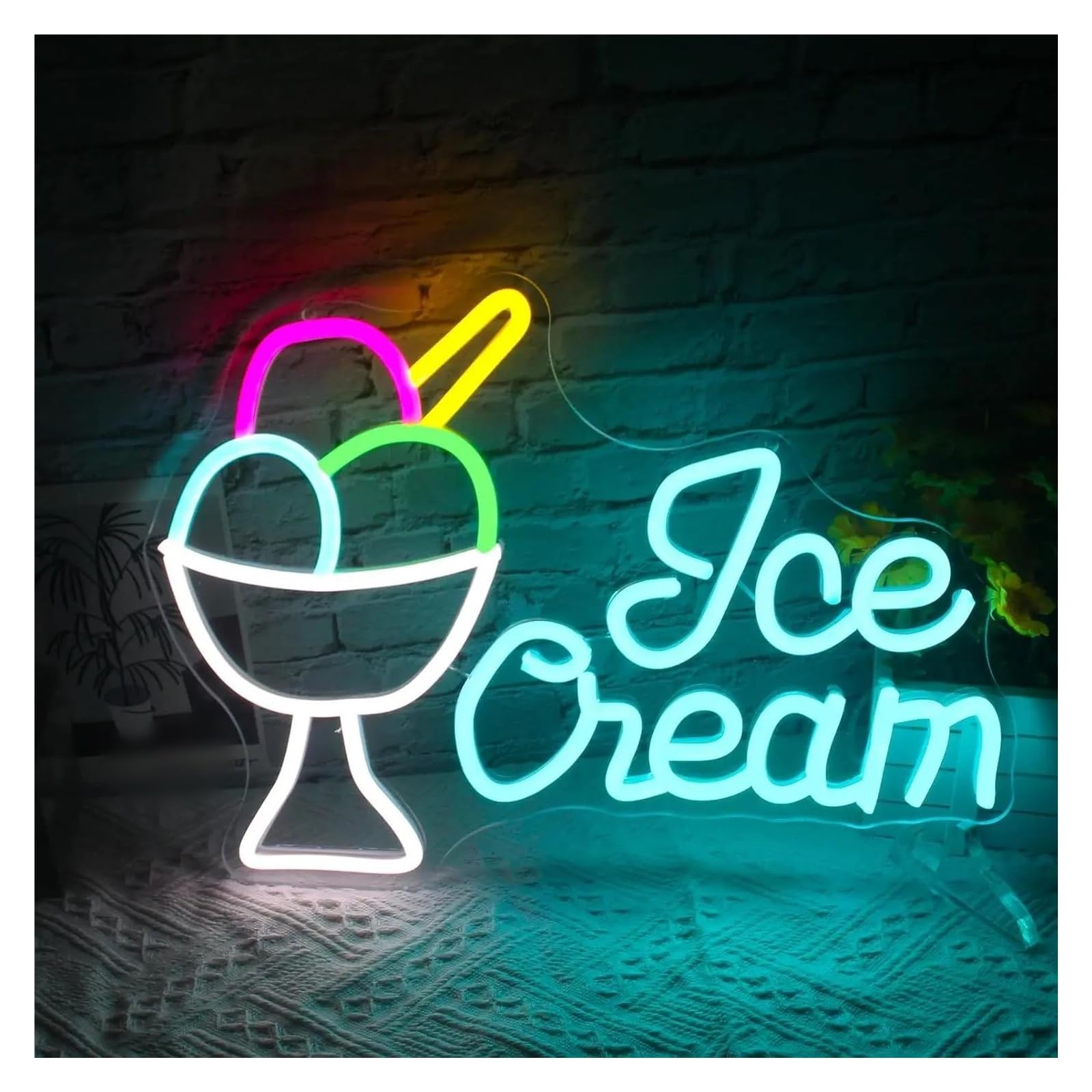 LEMST Signs Lamp Ice Cream Neon Sign Neon Light Sign for Wall Decor By USB Night Light Kid Room Ice Cream Shop Decor 40x29cm