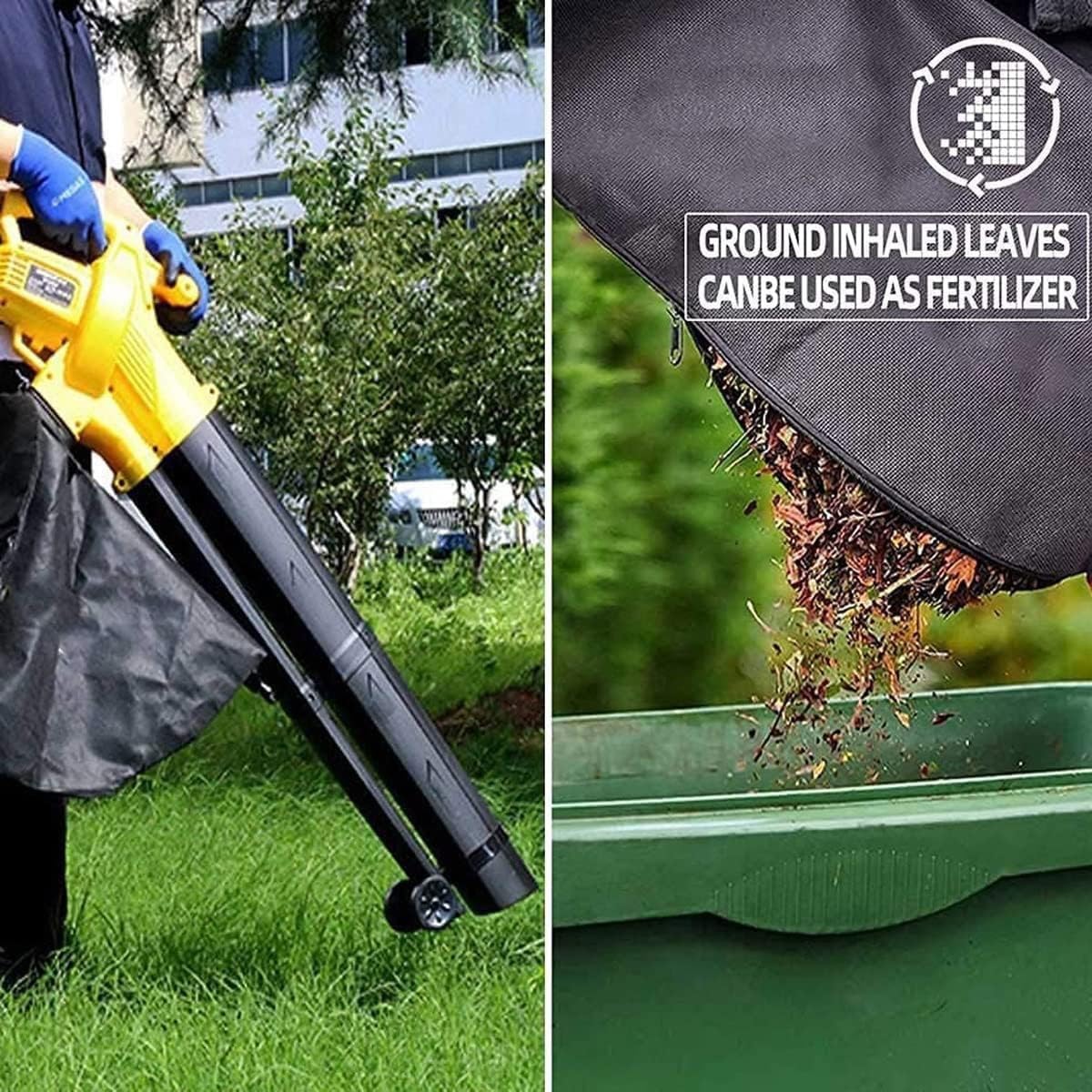 Soffiatore per foglie da giardino e aspiratore per foglie, trituratore elettrico multifunzione 3 in 1 con sacco di raccolta da 45 litri e cavo di alimentazione lungo 30 metri, per cortile, prato, gi