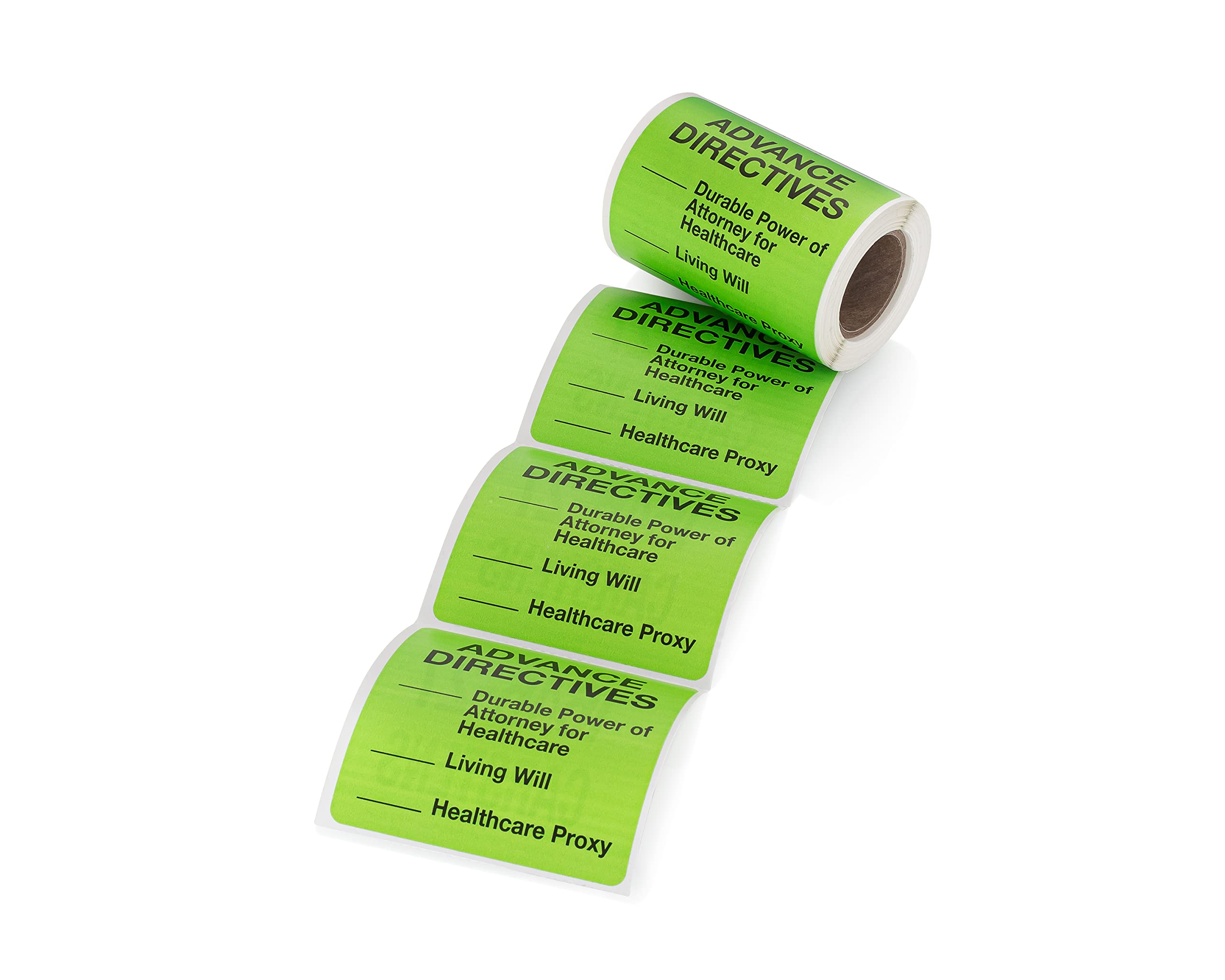 Carstens Medical Stickers – Advance Directives, Power of Attorney, Living Will, Healthcare Proxy Labels for Medical Charts, Green and Black, Roll of