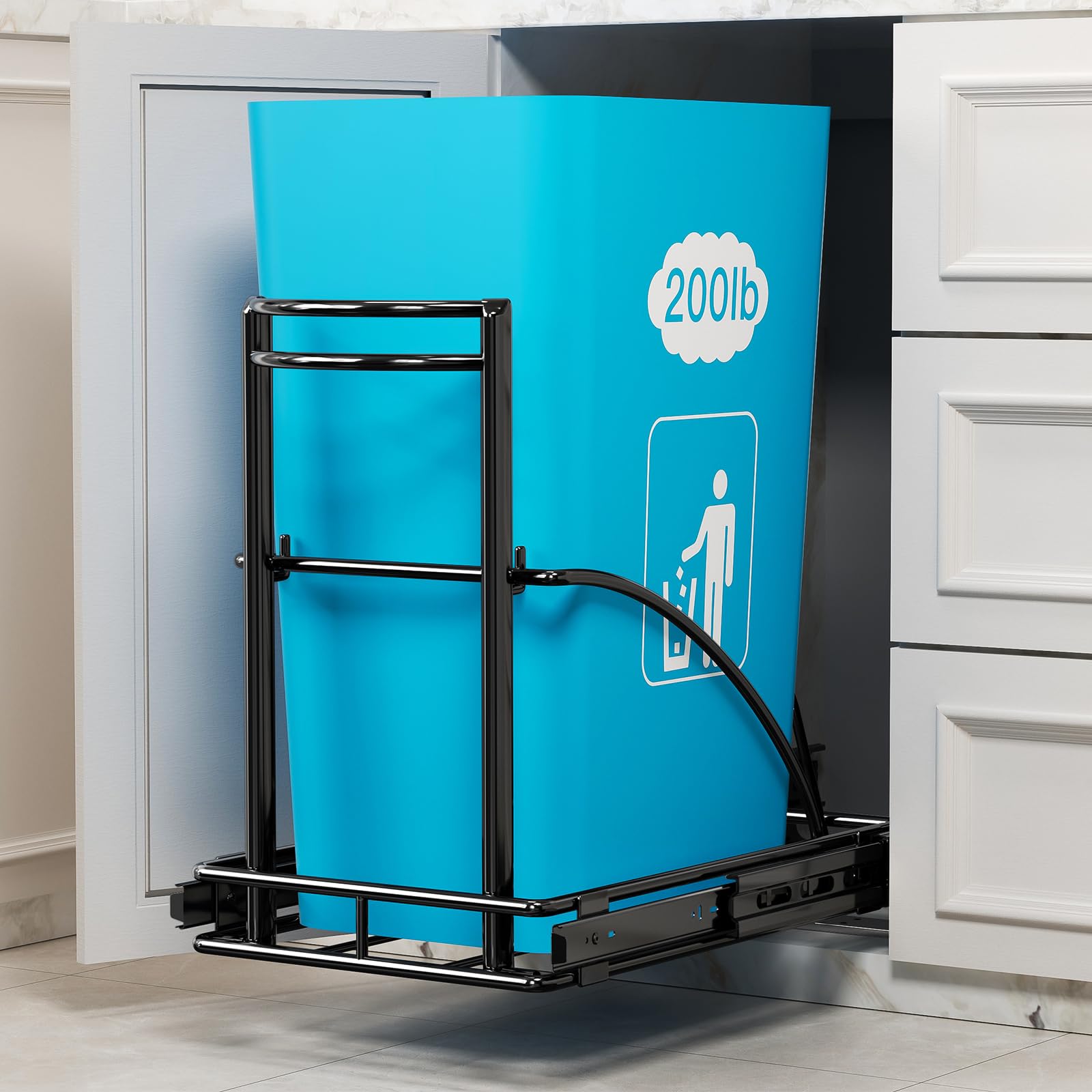 under sink trash can 13gal quiet close pull out trash can under cabinet 50qt 13" wx17 hx17 d, black