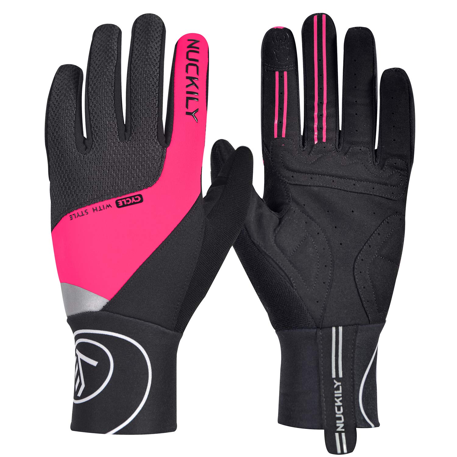 NUCKILY Guantes de ciclismo para hombre con pantalla táctil, forro polar térmico grueso, unisex, para deportes de invierno, bicicleta de montaña, antideslizantes, para pantalla táctil, guantes MTB