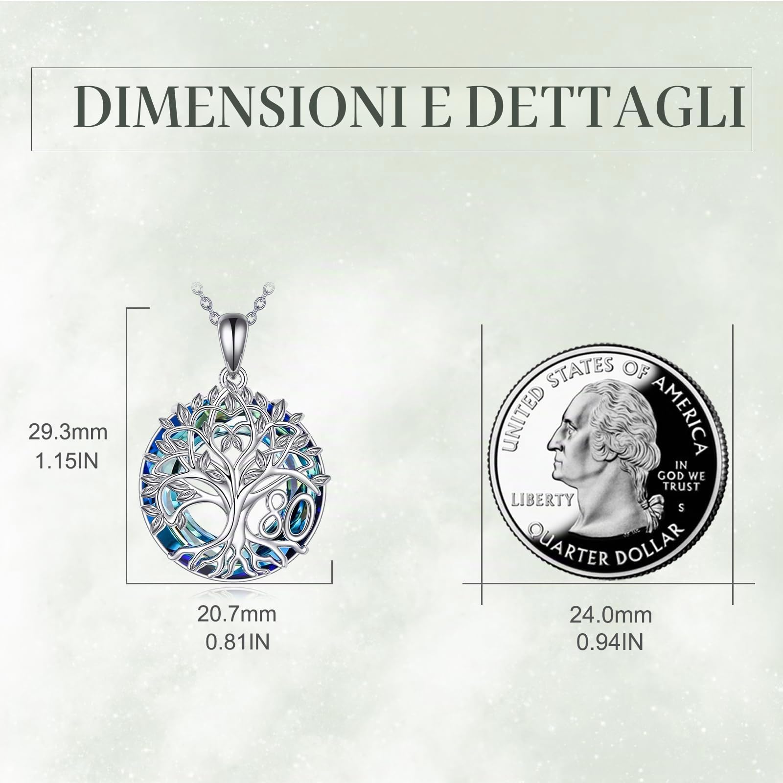 YFN Regali per il 60° compleanno per donne, collana con albero della vita, in argento Sterling con cristallo blu, festa della mamma, Natale, regalo per mamma e moglie