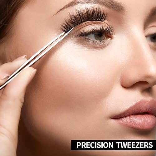 Miniatura 3 de Mudde - 3 pinzas de punta recta y puntiaguda, extensiones de pestañas aislantes, pinzas de pestañas para mujeres, removedor de puntos negros