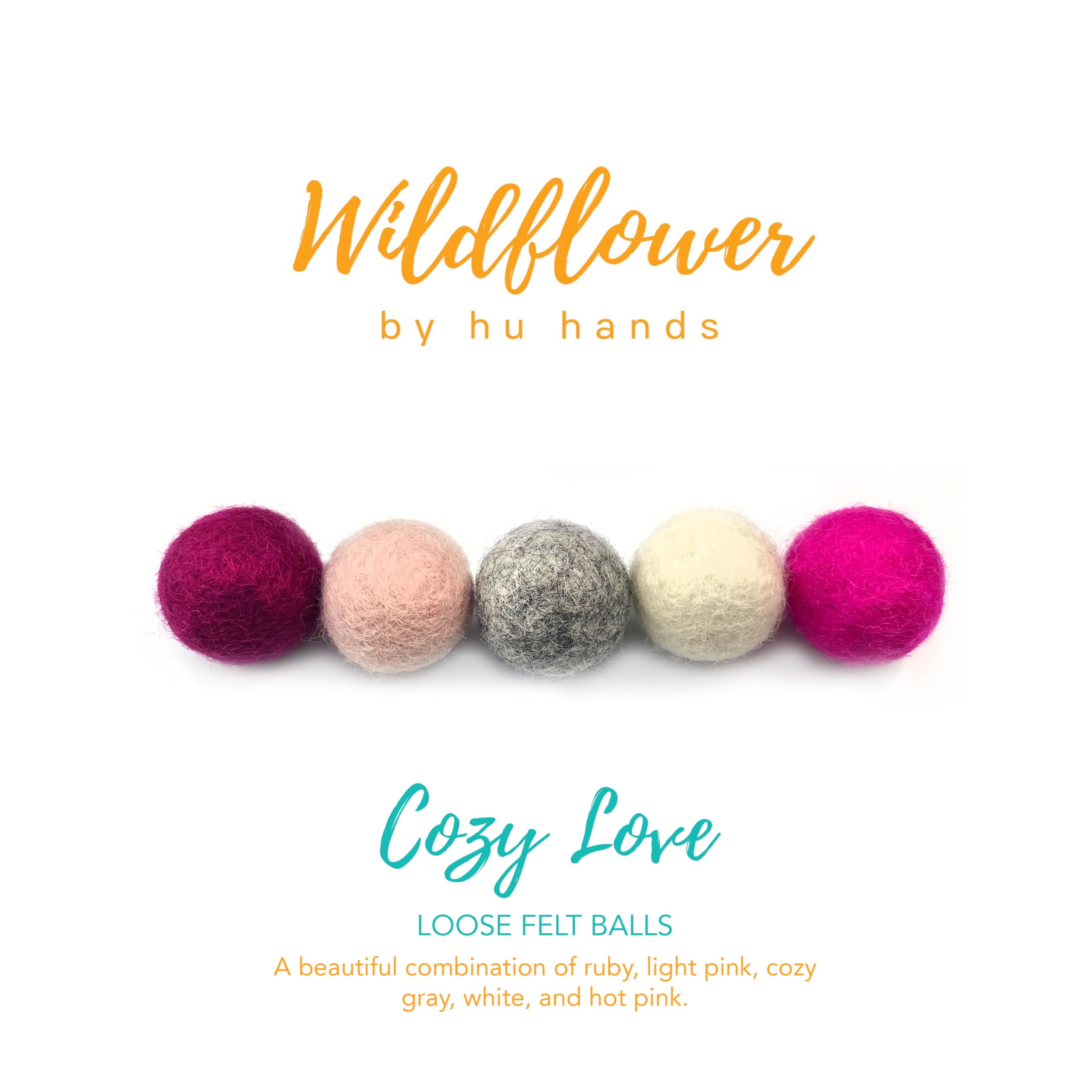 Wildflower by hu hands Cozy Love Wool Pink Felt Balls | Pink and Gray Colors for DIY Pom Craft, Garland, Baby, Decor, Essential Oil, Cat | .8 - 1 Inch | 2.5 CM | Bulk Handmade 50 Pompoms | Muslin Bag - Image 5