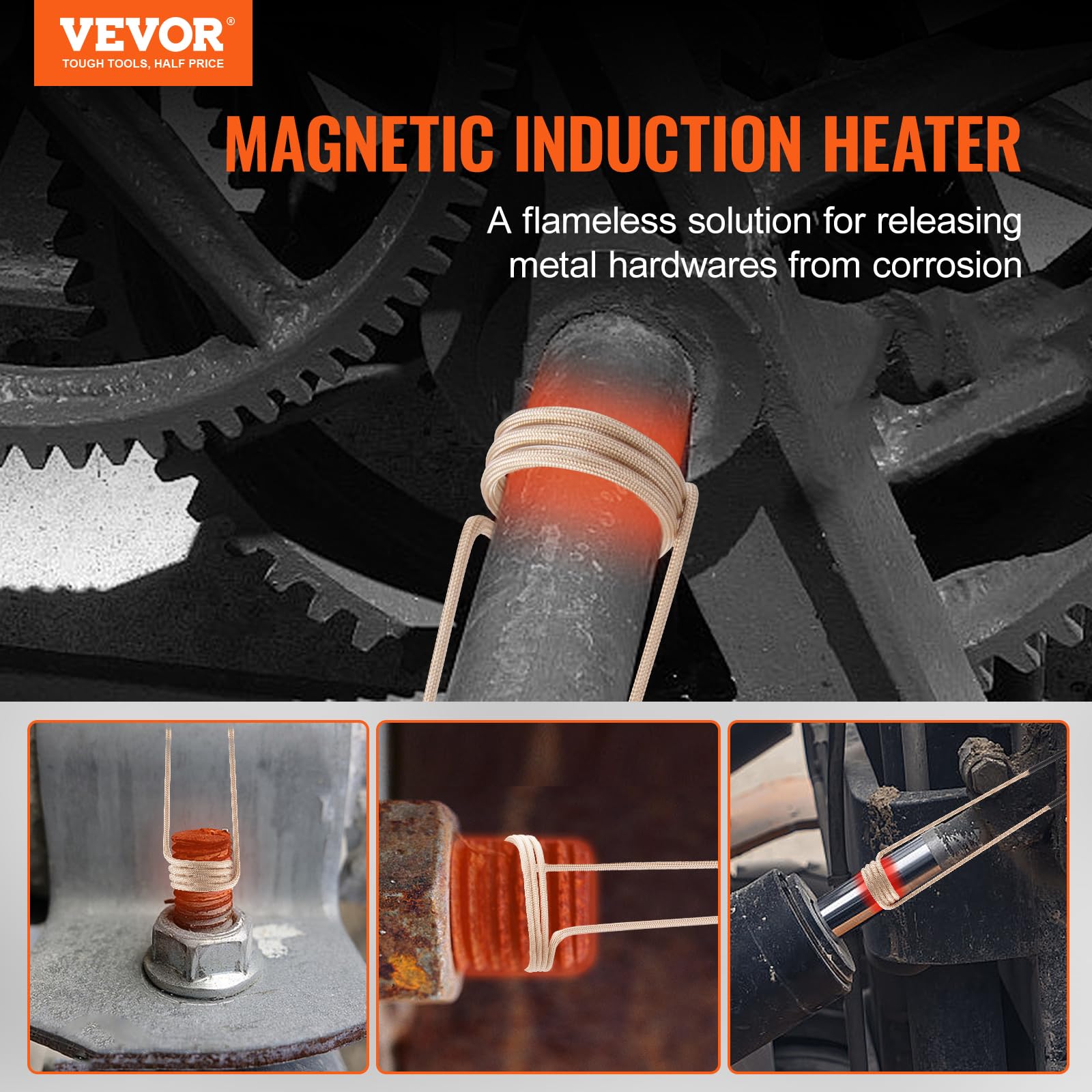 VEVOR Calentador de Inducción Magnético 1 KW con 8 Bobinas de Inducción, Removedor de Pernos del Calentador de Inducción para Quitar Pernos y Tuercas, Negro, Plástico, 6.6 Libras