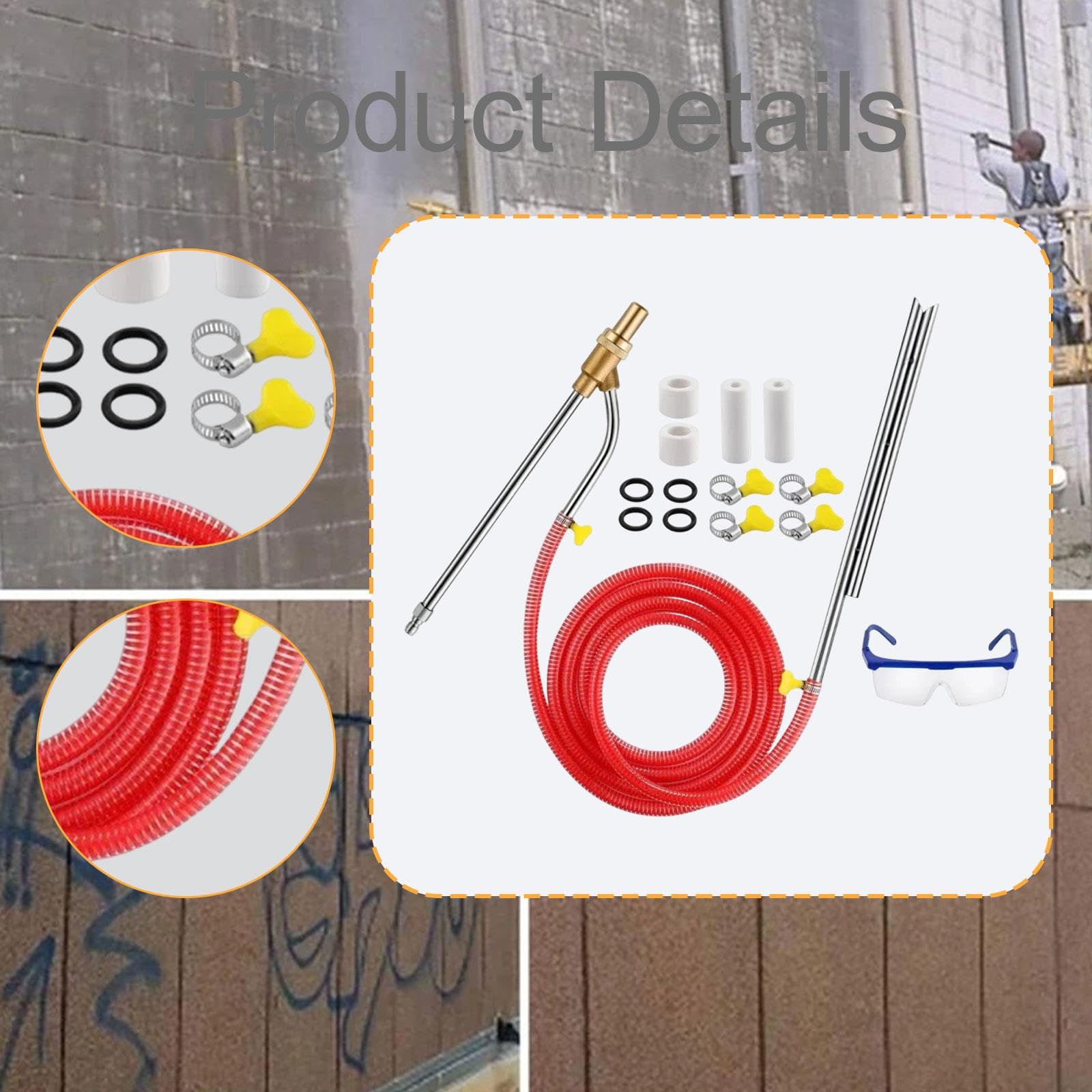 predolo Kit de Chorro de Arena con Hidrolavadora de Alta Presión, Accesorio para Chorro de Arena Húmedo, Inoxidable, 5000 PSI, Desconexión Rápida de 1/4", Rojo