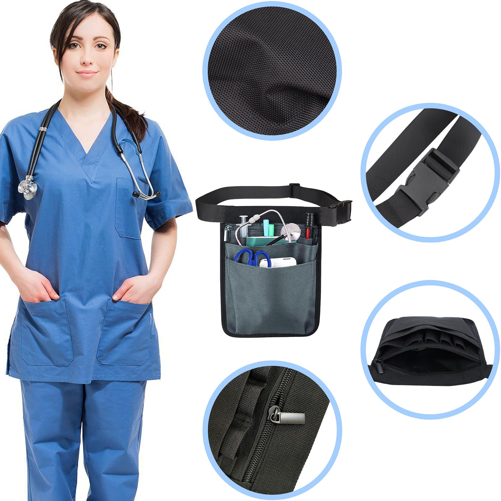 Marsupio Organizer Per Infermieri Nero 25x18 Cm – Tascapane Multitasca In Tessuto Oxford, Regolabile, Per Forbici E Strumenti
