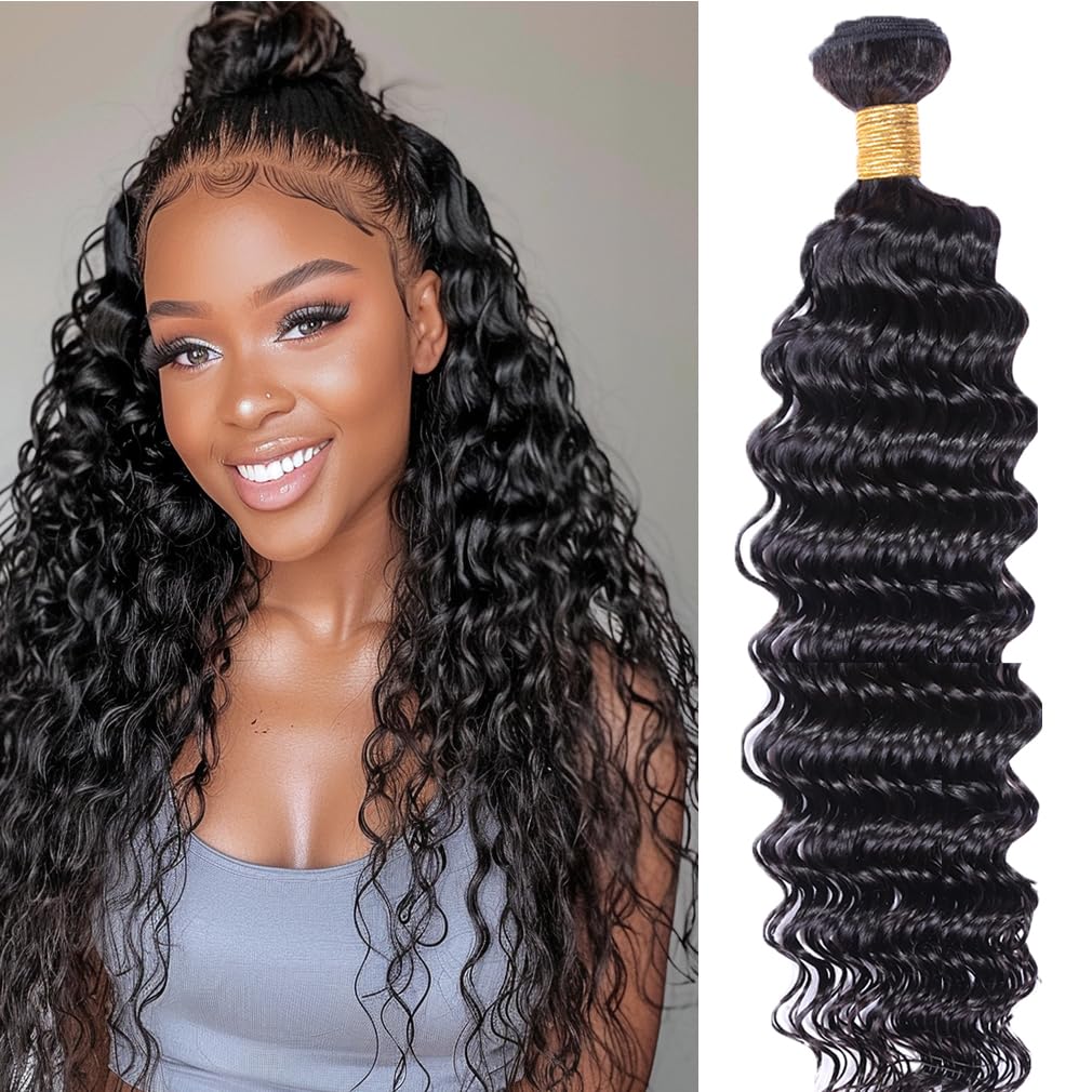 Deep Wave Bundles Human Hair 12A Brazilian Virgin Human Hair Bundles Unprocessed Human Hair Extensions Natural Black