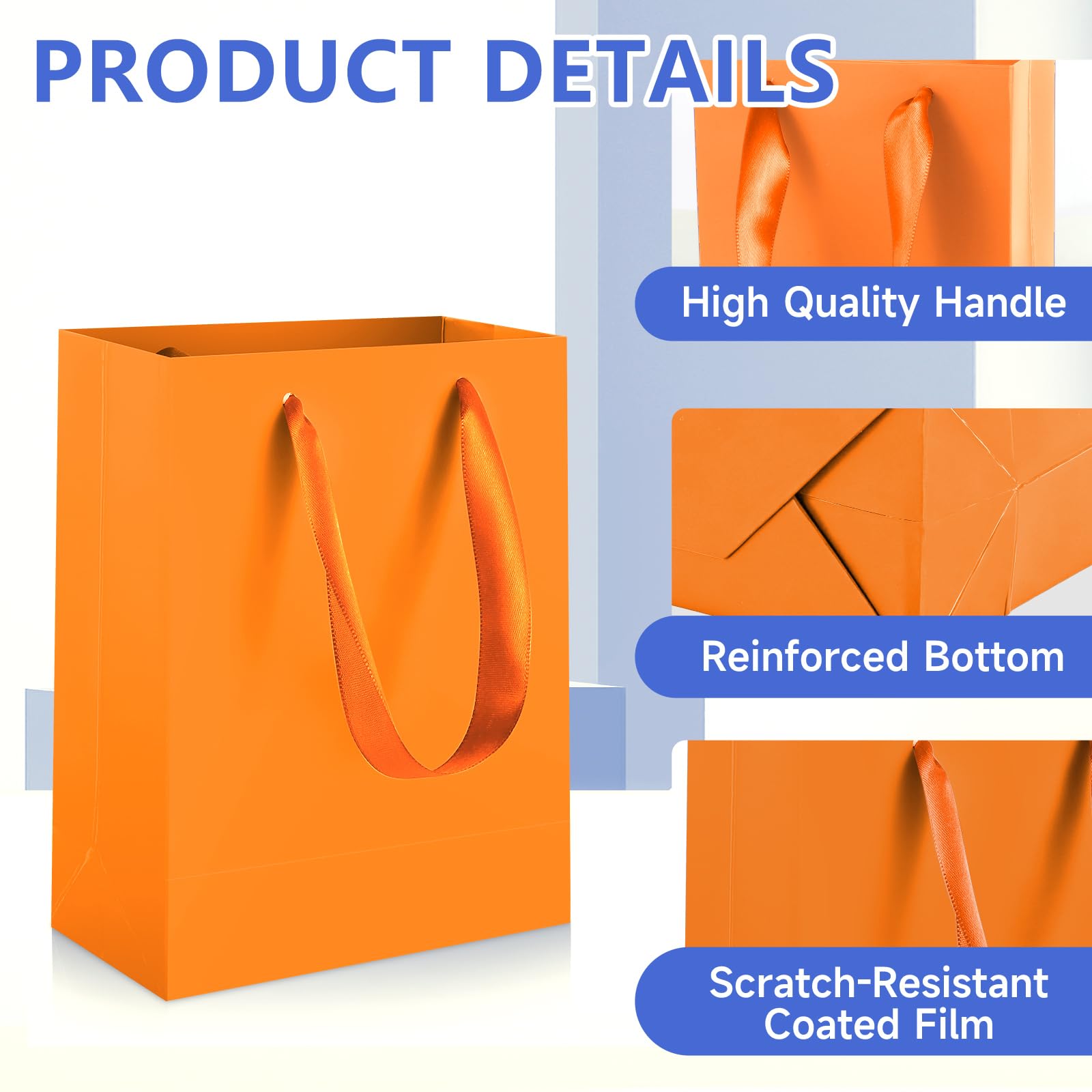 Ethhqu 12-Pack Orange Small Gift Bags with Handles - Includes 24 Tissue Papers, 6.3x4.7x2.4 Inches Mini Gift Card Bag for Birthday Party, Baby Shower, Wedding, Holiday