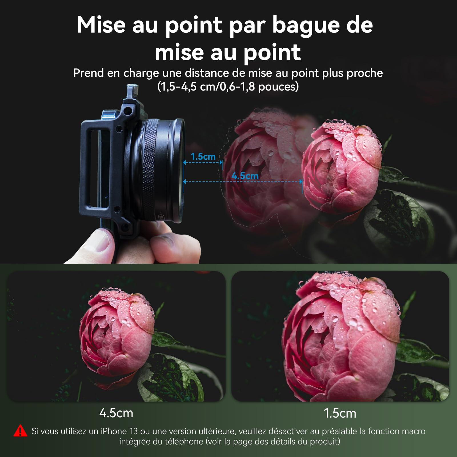 APEXEL Objectif Macro pour Téléphone Ultra-HD ZM100 Amélioré, Ouverture F1.05, Grossissement Maximal 20X, Objectif Macro pour Smartphone Adapté à la Plupart des Téléphones Mobiles