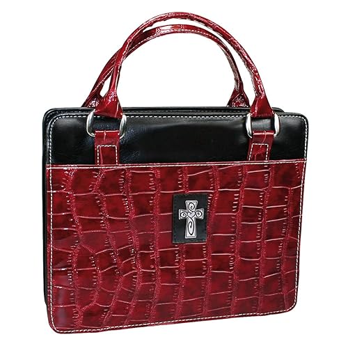 Christian Art Gifts Women's Fashion Bible Cover Purse Style, Burgundy Crocodile Faux Leather, Large