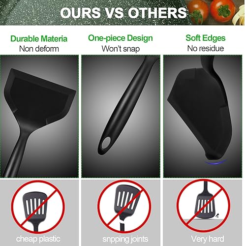 Miniatura 3 de Shappy 2 espátulas anchas de silicona Tamagoyaki, espátula antiadherente, espátula frita, espátula de pescado, espátula ancha y flexible de silicona