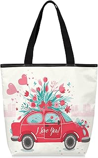Sacolas de lona com zíper e bolso interno, bolsa de ombro feminina casual bolsa de mão flor vermelha para carro, bolsas de compras reutilizáveis para cozinha, bolsas de lona para uso para livros, sacolas de compras, sacolas de presente, Multicor