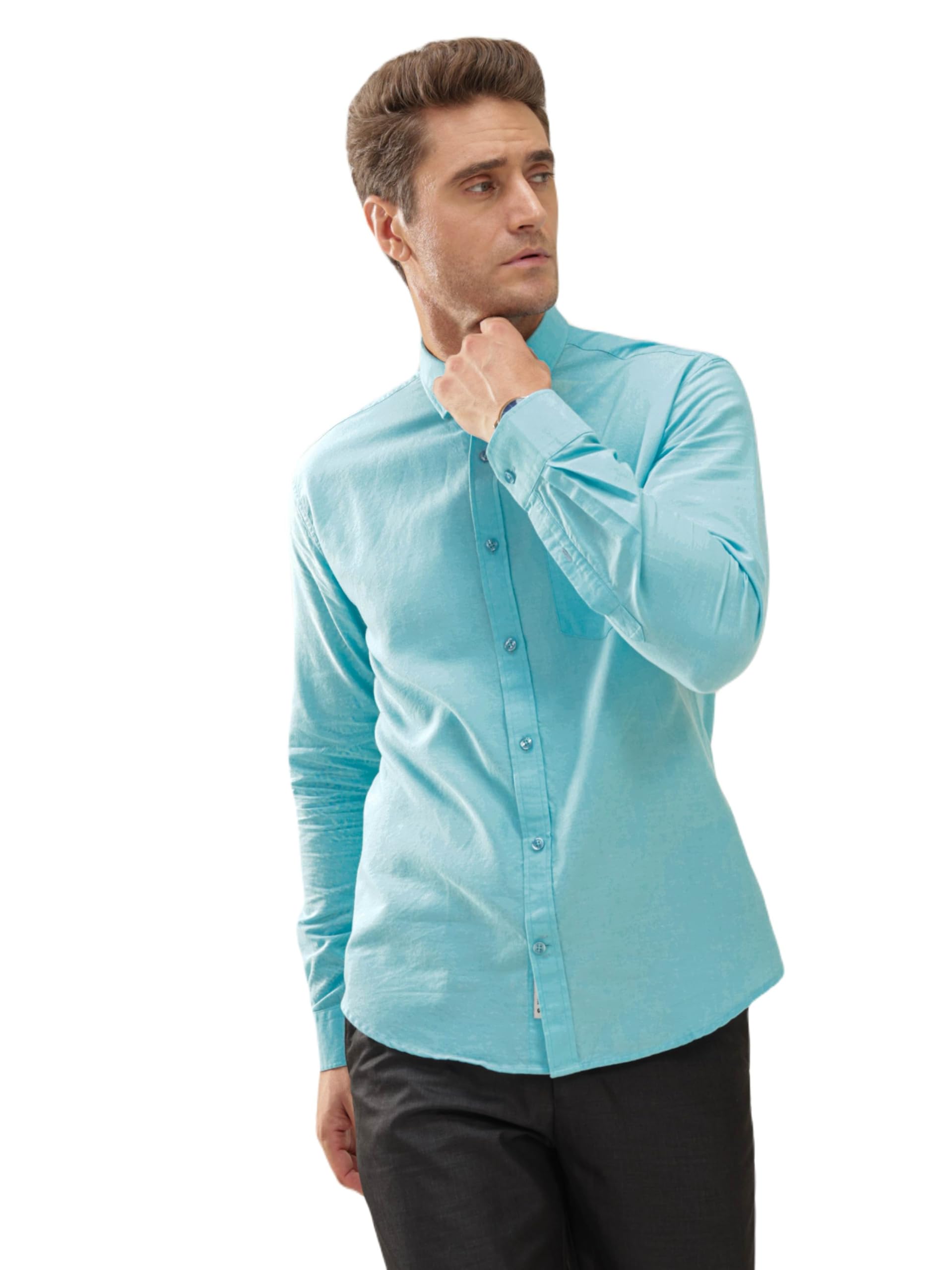 TURMSWater Repellent Men's Oxford Shirt | Anti Stain Anti Odor 100% Pure Premium Cotton | Solid Full Sleeves