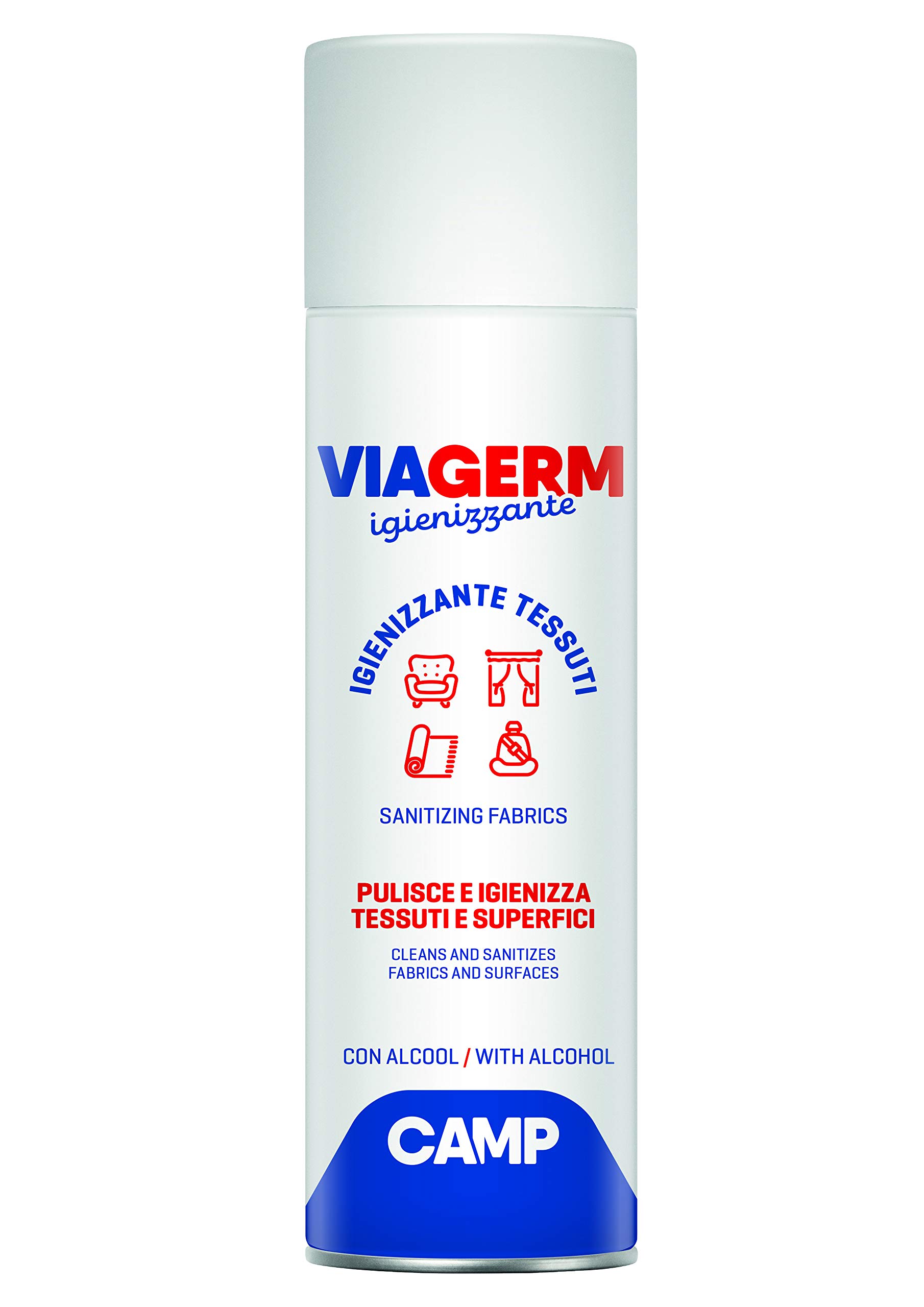 CAMP Viagerm Igienizzante Tessuti - Spray Igienizzante Tessuti Sintetici, Naturali e Superfici, Formula a Base d'Alcool, Rimuove Sporco e Germi ed Evapora Velocemente Senza Lasciare Residui, 500ml