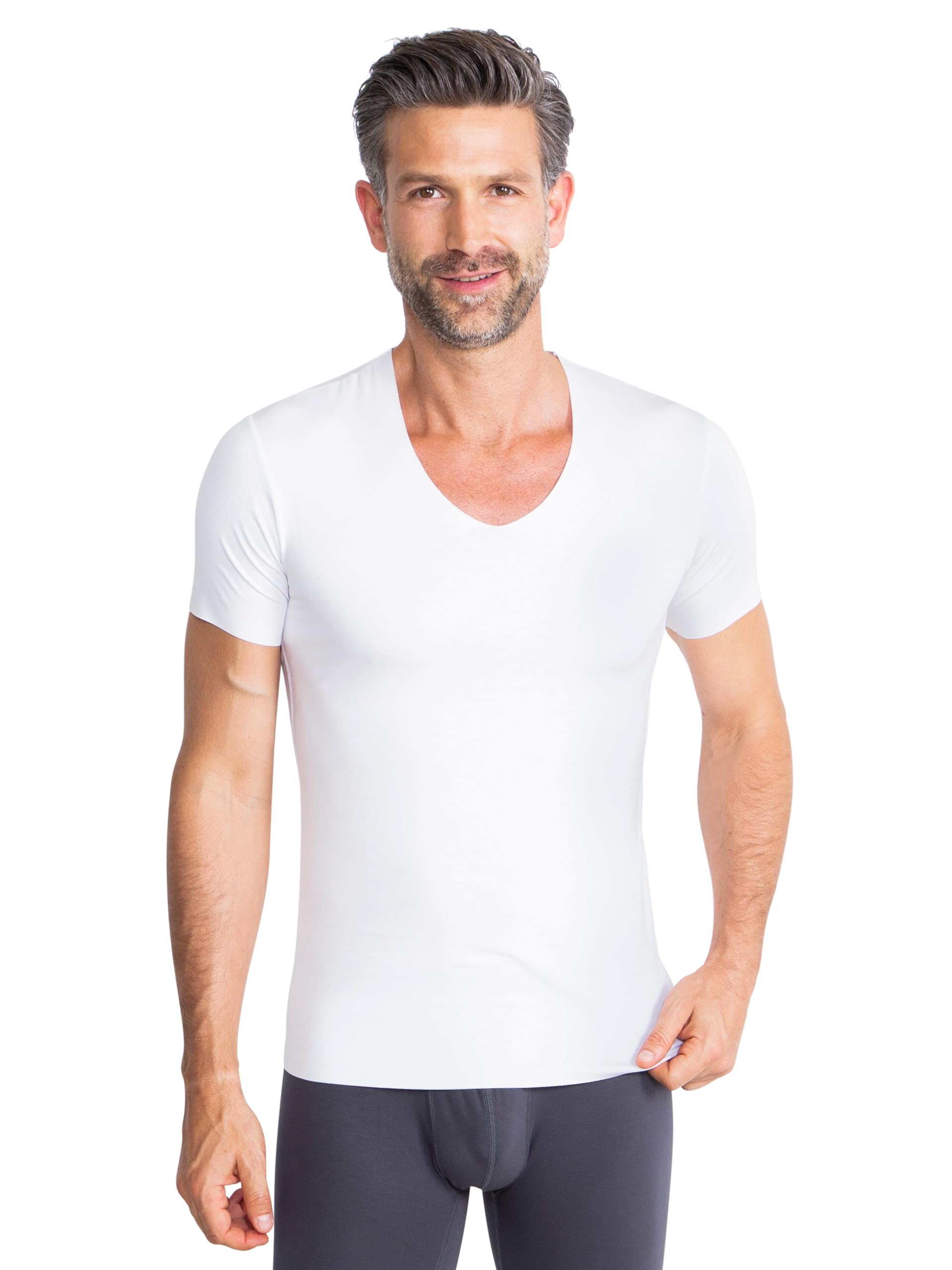 FINN Clean-Cut - Maglietta intima da uomo a maniche corte con scollo a V, invisibile, con finitura laser, senza cuciture, in modal originale Lenzing per camicia e abito