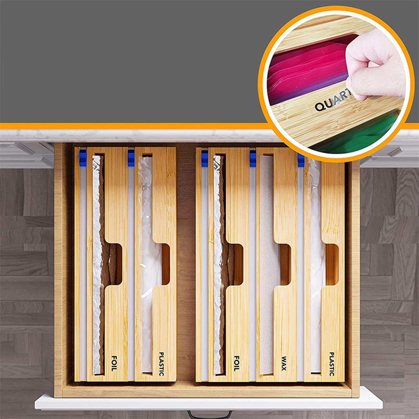 Dispenser per Pellicola Trasparente con Taglierino, Dispenser per Foglio di Alluminio E Carta Cerata,Dispenser per Pellicola Trasparente in Legno Robusto E Riutilizzabile