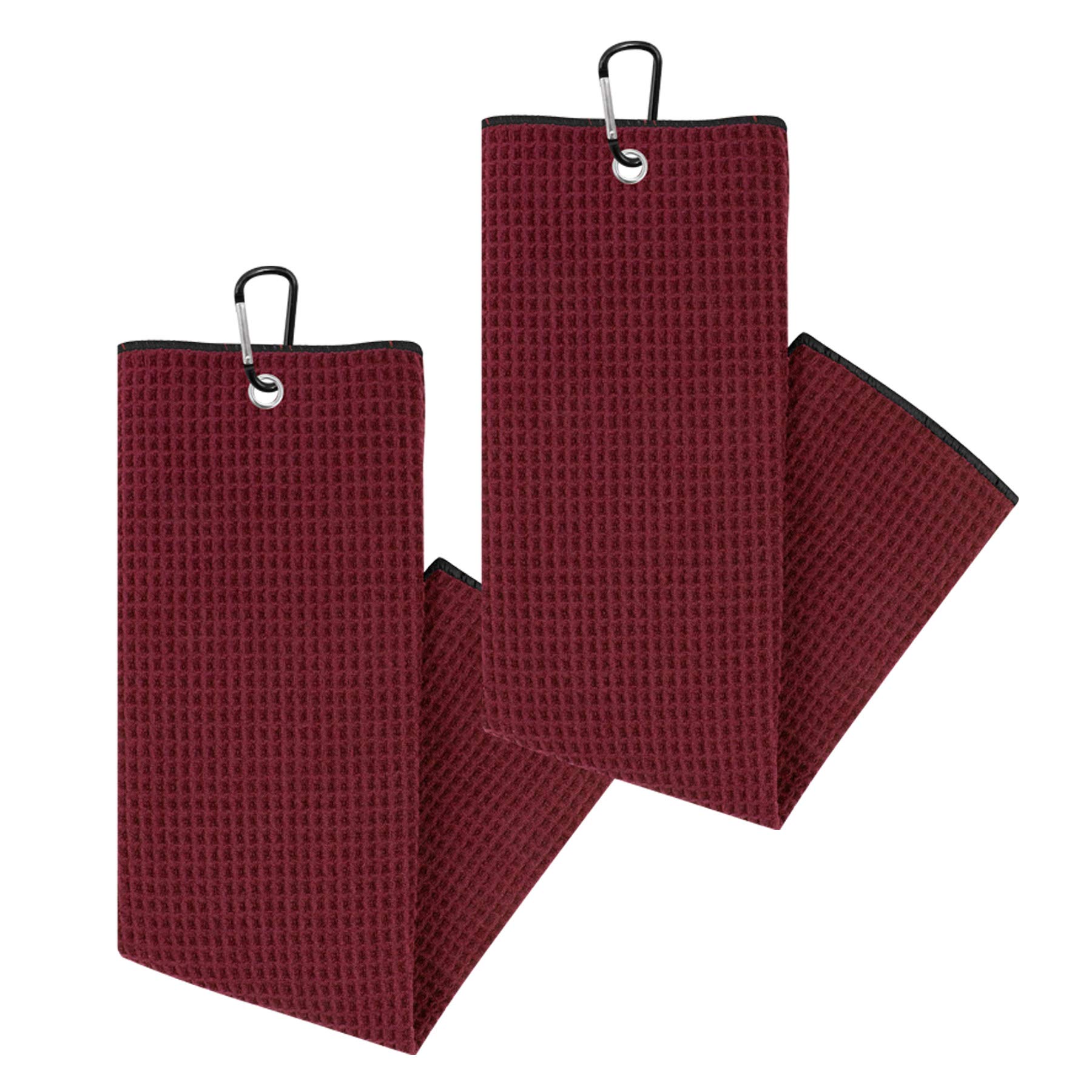 SoffleWaffle Tri-Fold Golf Towels | 2 Pack | 16” x 24” with Clip | Microfiber Waffle Golf Towel (Cardinal Red)