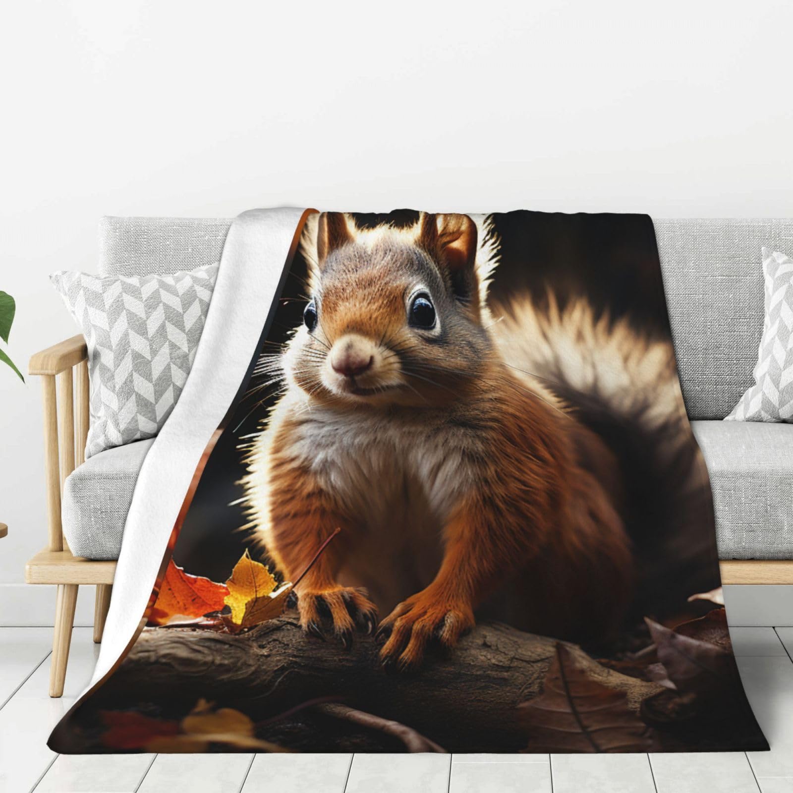 Squirrel in The Woods Throw Blanket Plush Flannel Fleece Blanket, Soft Lightweight Cozy Blankets 50"X40" for Bed Couch Sofa Travel