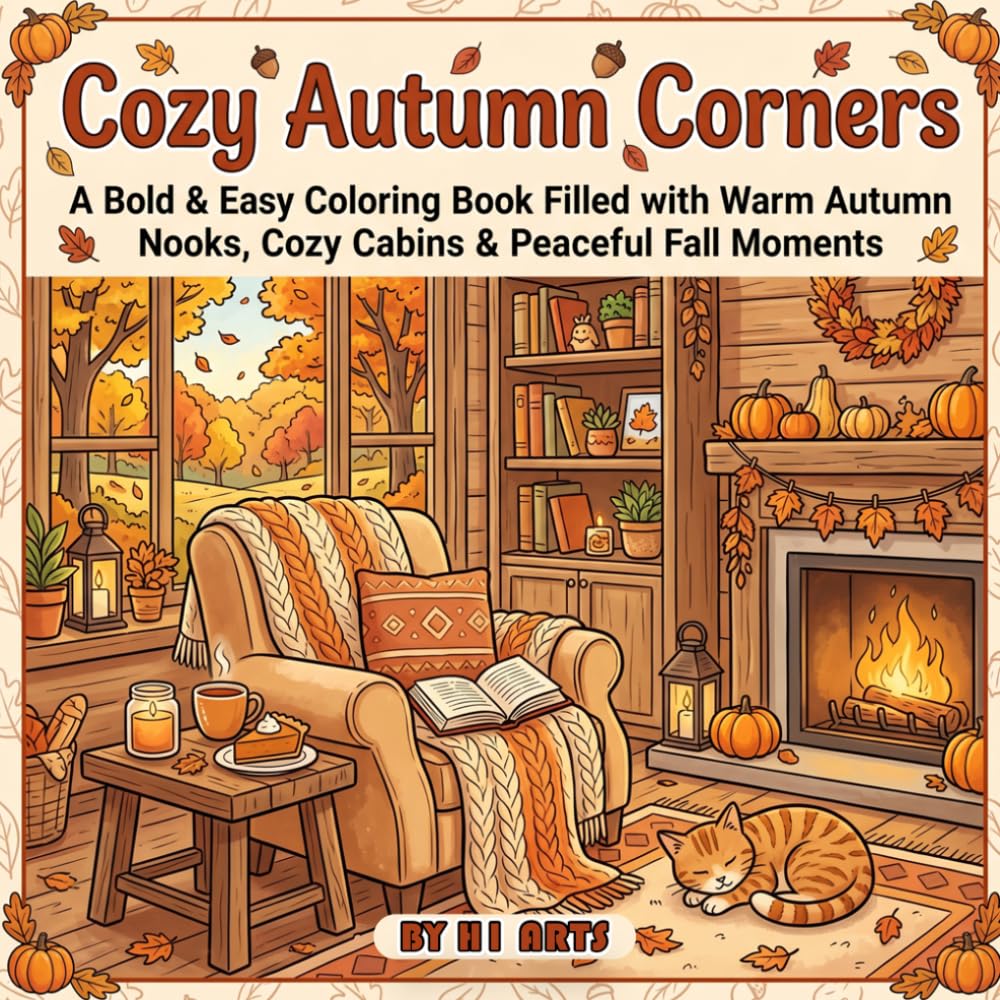 Cozy Autumn Corner: A Relaxing Coloring Book Filled with Warm Cabins, Rainy Windows, Pumpkin Decor & Peaceful Hygge Spaces