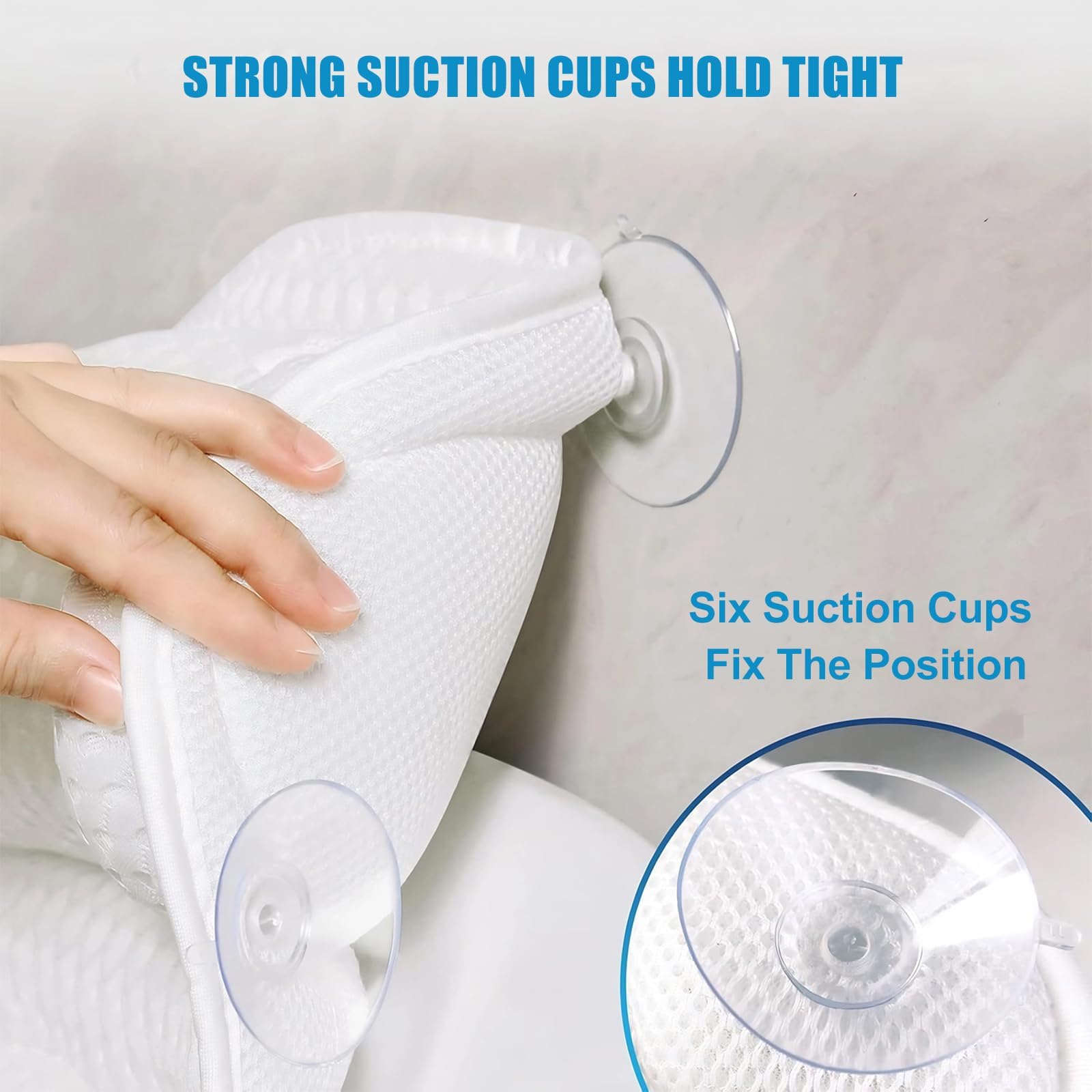 Almohada Bañera Antideslizante de Espuma Viscoelástica para Relajación, Cojín de Baño para Adultos, Ideal para SPA y Sillas de Baño - con 6 Ventosas y Tejido de Malla 4D (Blanco)