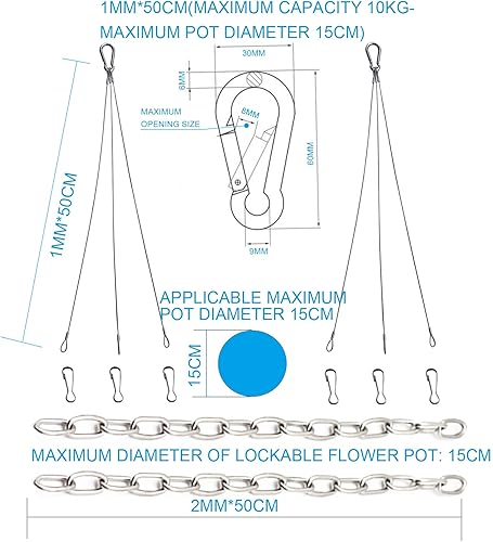 Miniatura 6 de Cadenas de cuerda para colgar de acero inoxidable 304 para plantas, cadenas de cesta de macetas, cadenas de repuesto de 3 puntos para linternas,