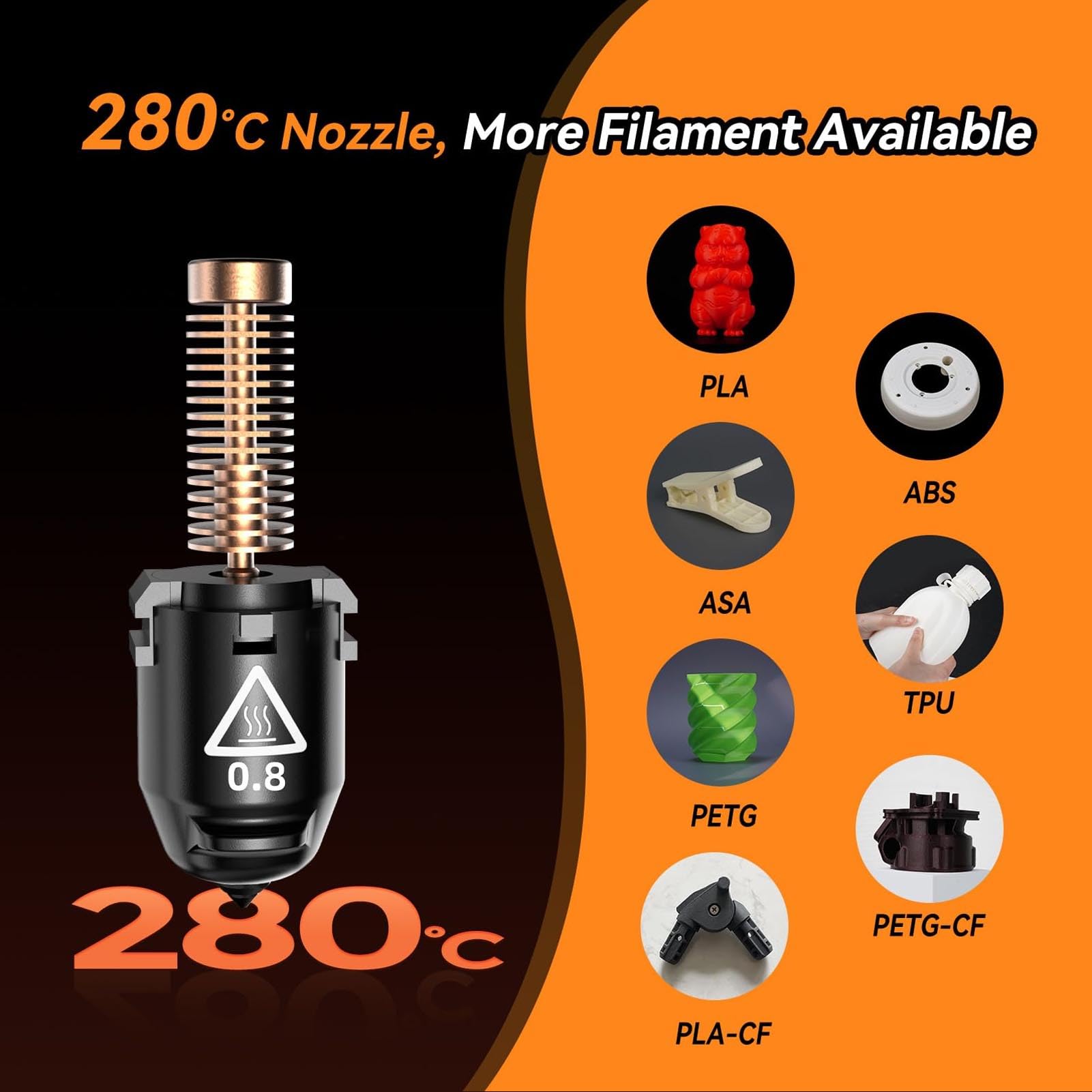 Jiawu Buse d'imprimante 3D 0,8 mm, buse d'extrusion rapide haute vitesse 32 mm³/s, construction en alliage de cuivre pour Pro