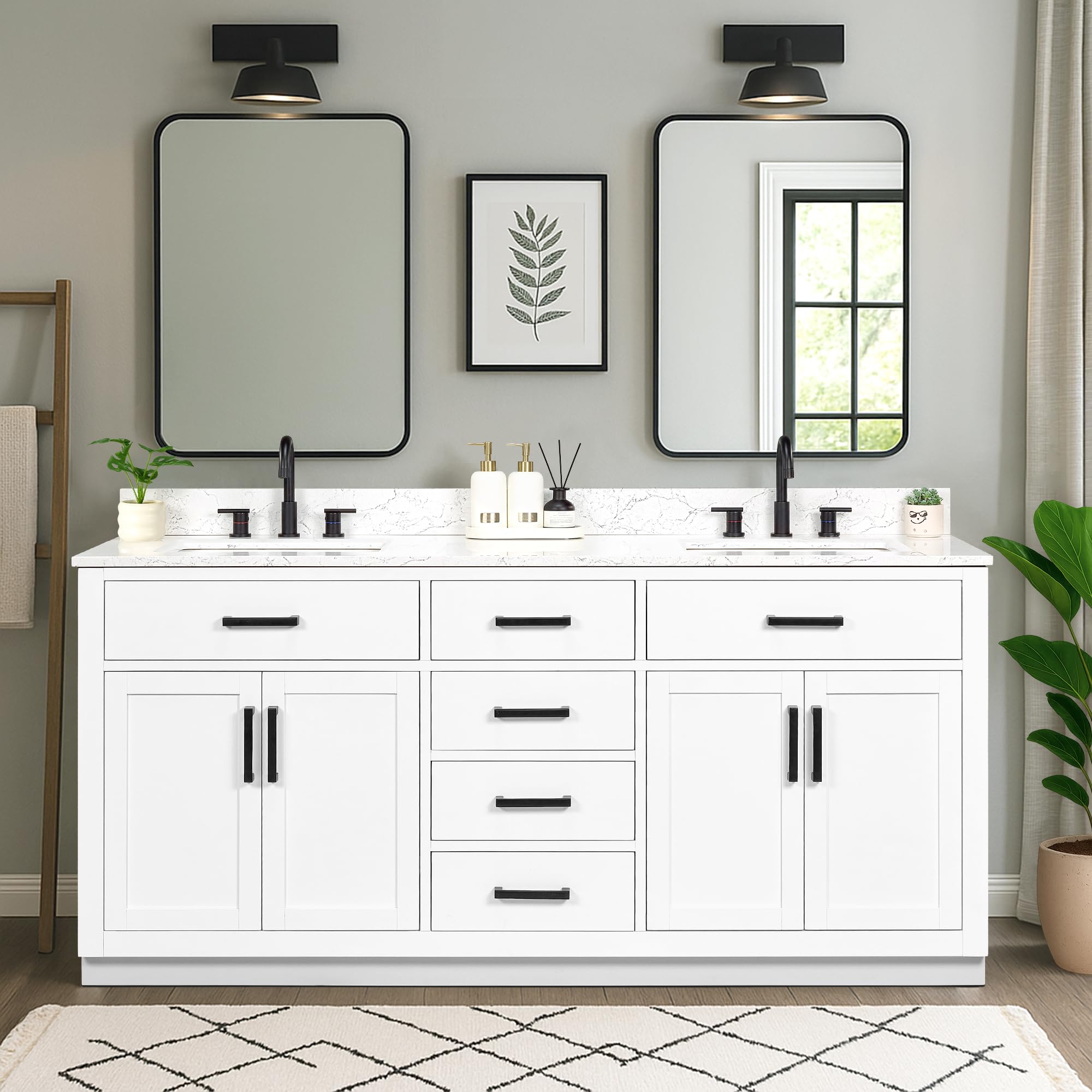 XWNE 72 inch white vanity with 6 drawers