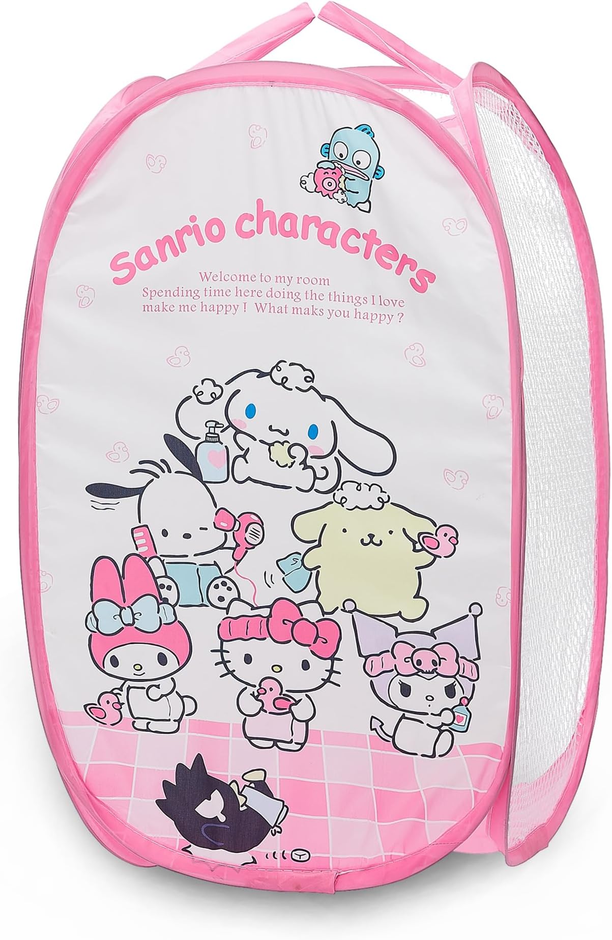 easitea Cute Mesh Popup Laundry Hamper with Carry Handles, Large Capacity Foldable Lightweight Dirty Clothes Basket for Girls Room, Dorm | Travel & Camping