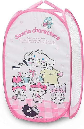 Bonita cesta de malla con asas de transporte, gran capacidad, plegable, ligera, para ropa sucia, para habitación de niñas, dormitorio, viajes y