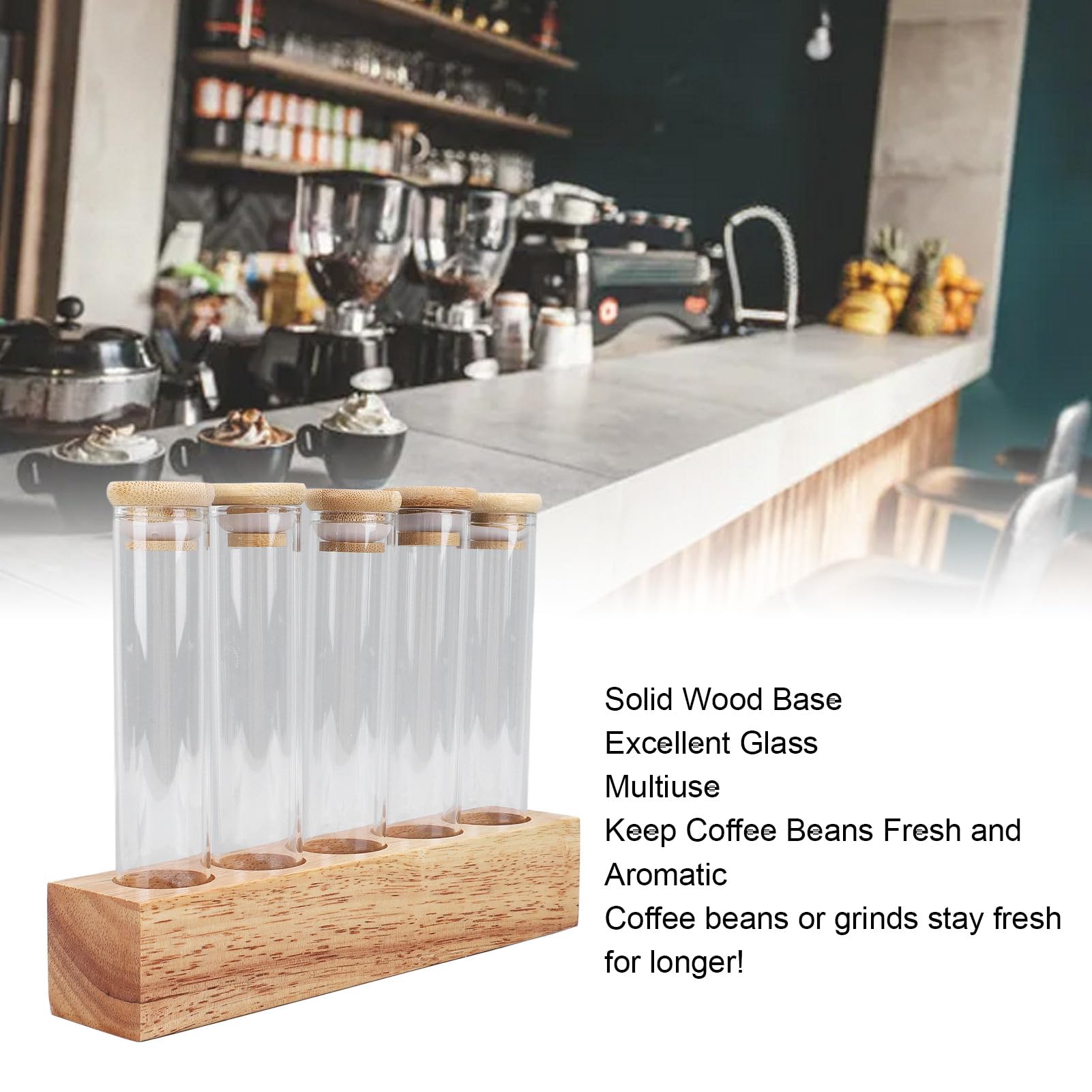 Focket Récipient de Pots de Grains de café, Stockage à Usage Unique de Grains de café en Verre en Bois Massif Stable Hermétique pour Comptoir (Focketn9ktea530c-13)
