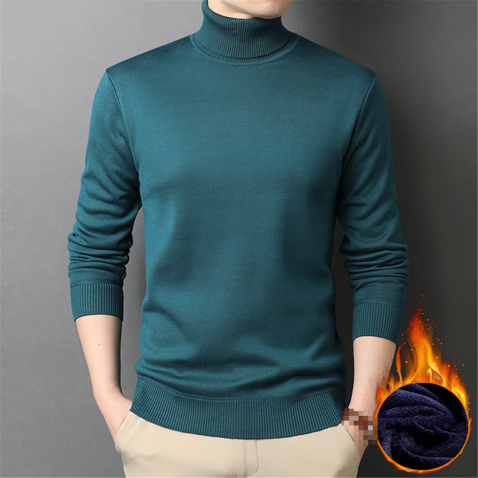 Uomo Caldo Di Base Dolcevita Maglione Moda Casual Pile Spesso Casual Maglia Pullover Abbigliamento Maschile, Verde scuro, L