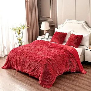 YUSOKI Red Queen Faux Fur Blanket,2 Layers,90"x90" Without Pillows Big Soft Plush Fuzzy Large Warm Fluffy Throw Blanket for Bed