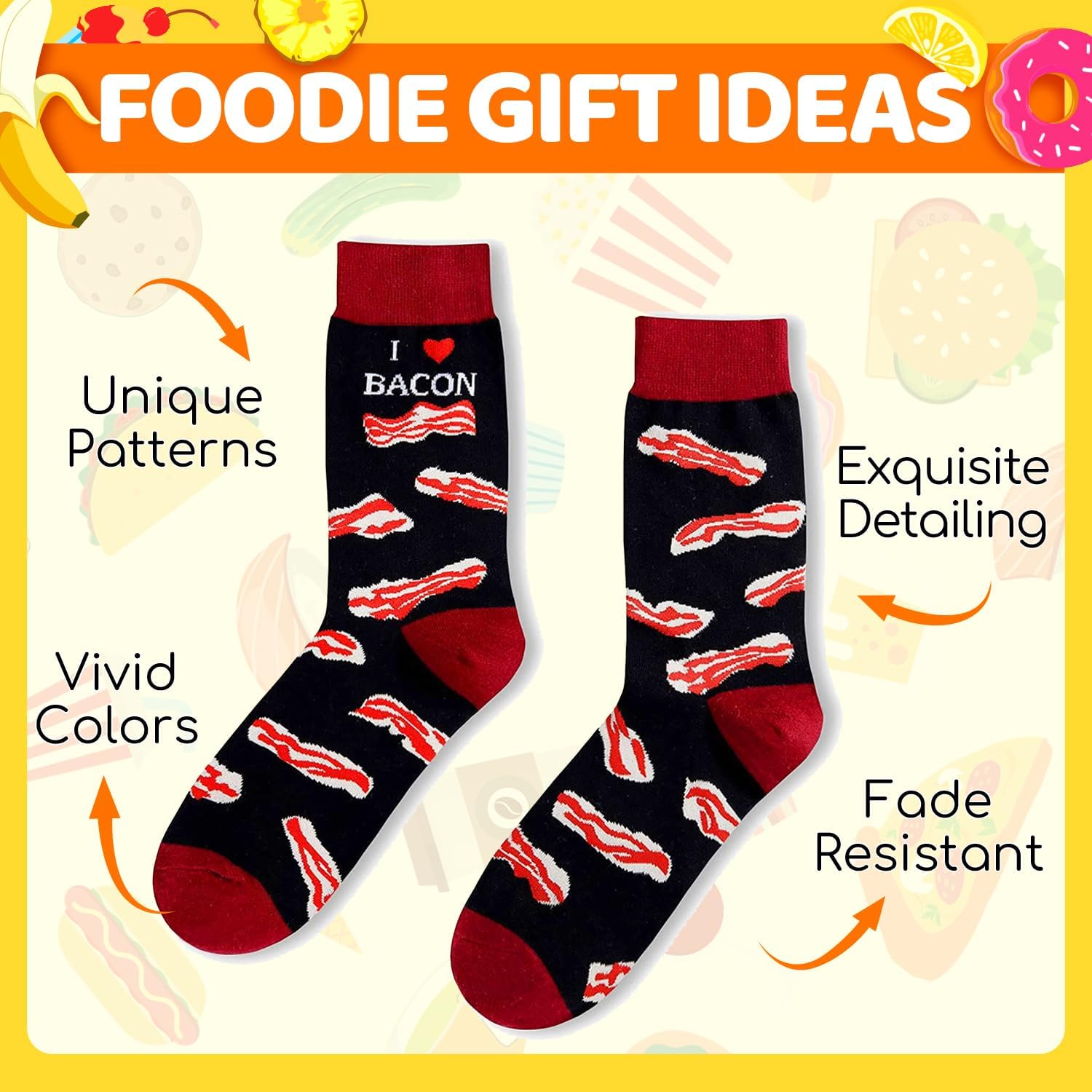 Zmart Funny Food Socks - Men Food Gifts, Bacon Taco Pizza Sushi Socks, Teen Valentine Gifts - Image 6