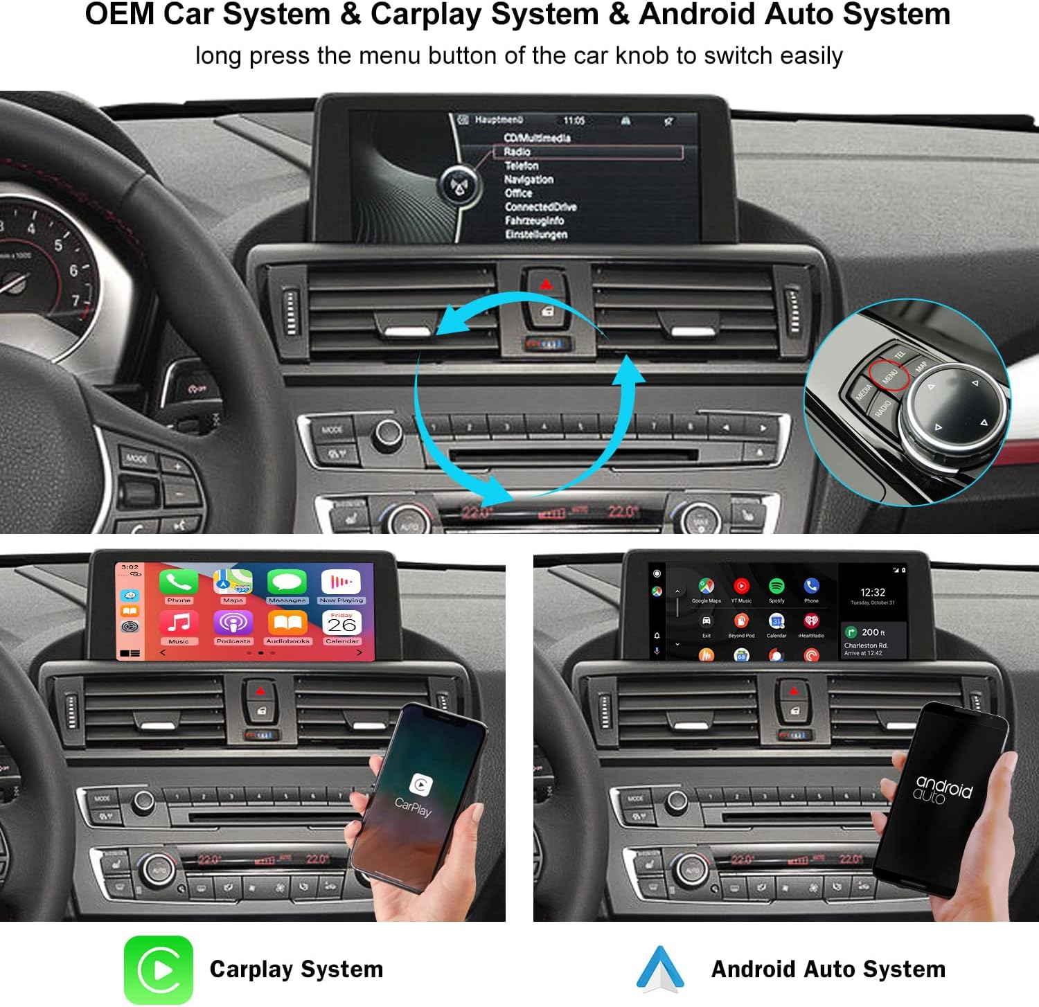 Wireless Carplay Retrofit Kit for BMW 1-4 Series with NBT System, 2011 ...