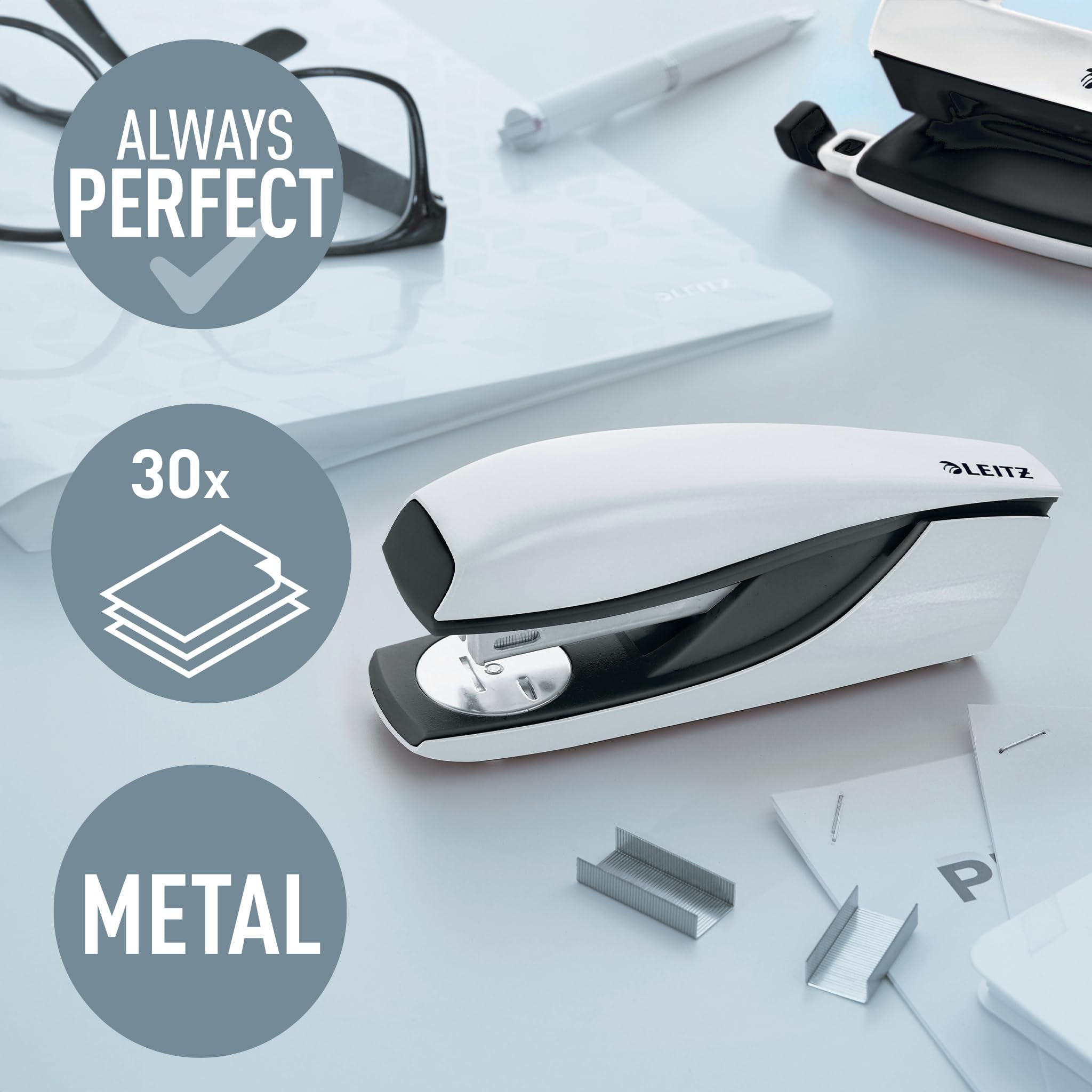 Leitz 55021001 NeXXt WOW - Grapadora (metal, capacidad: 30 hojas), color blanco