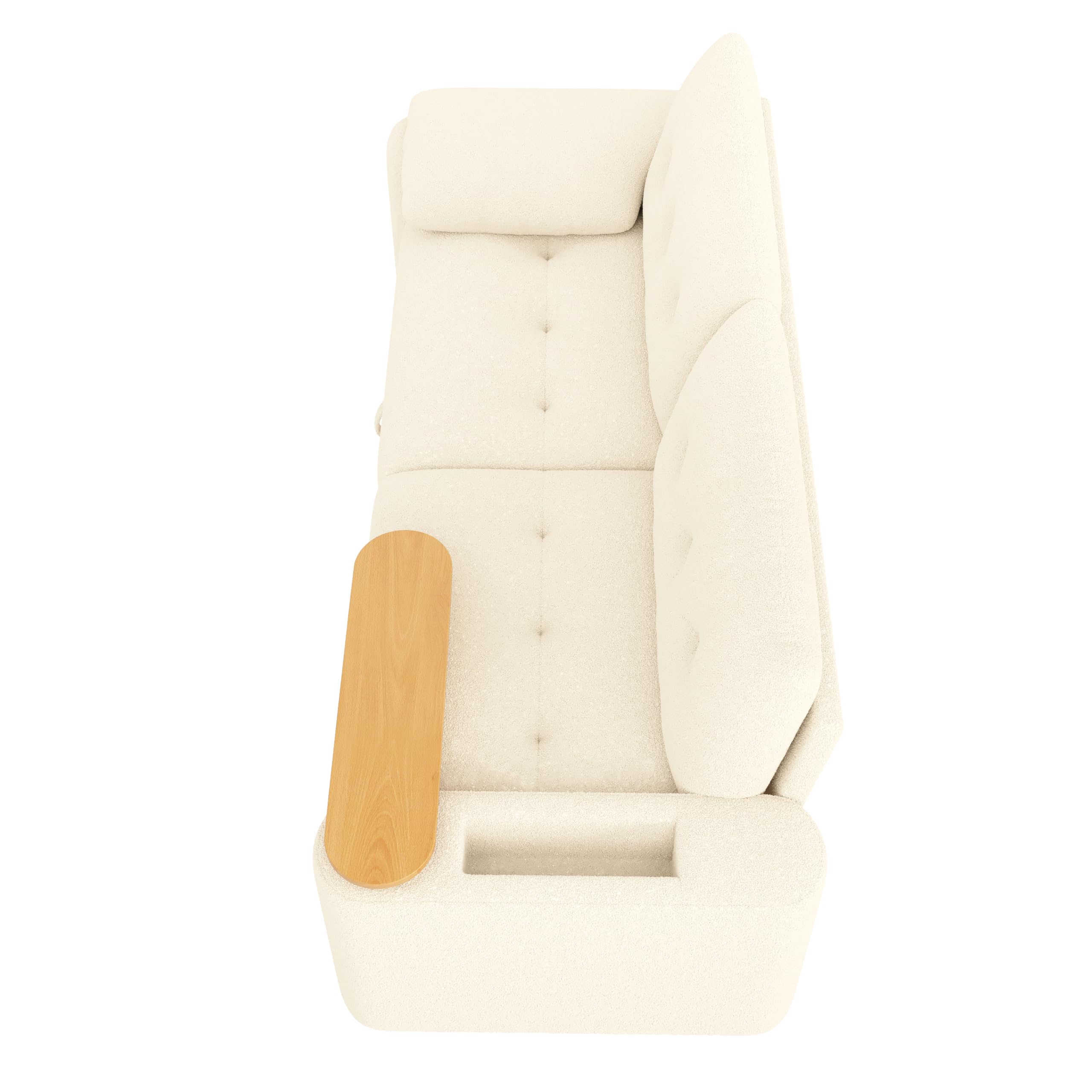 Teddyplüsch Sofa 3-Sitzer klein modular mit Stauraum, Kopfstütze & integriertem Beistelltisch – platzsparende Schlafcouch für Apartment, Wohnzimmer & Gästezimmer (Beige)