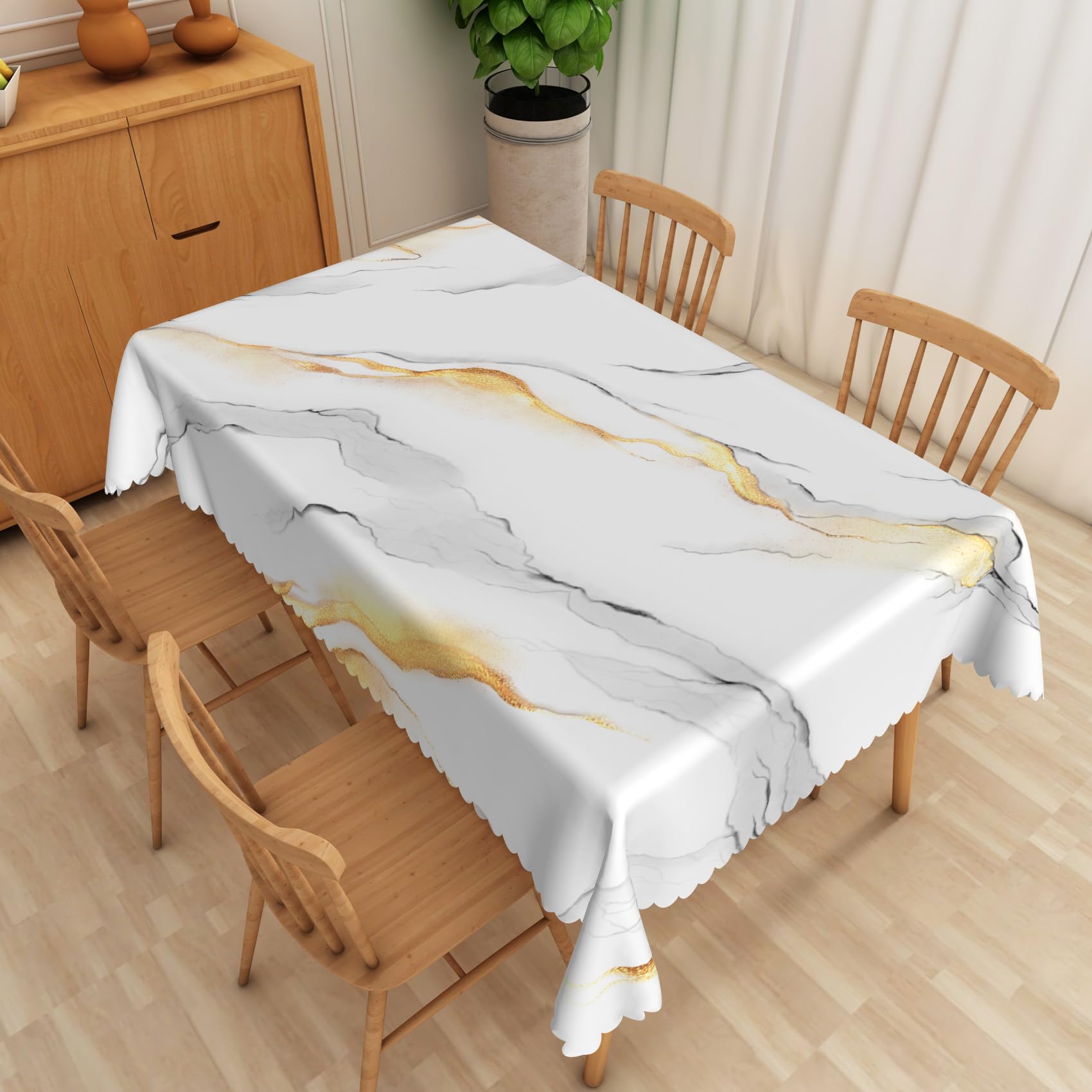 SIEDYCV White Grey Marble Rectangle Tablecloth, 52x70 Inch Modern Black Gold Ink Liquid Marble Texture Fabric Table Cloth,Waterproof Table Cover for