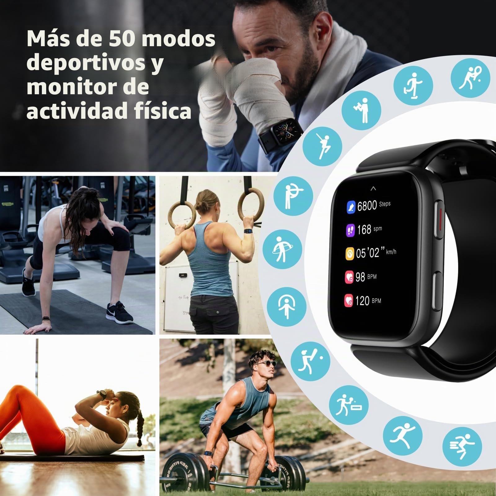 Reloj inteligente, reloj de presión arterial, 1,95 pulgadas, con manguito de bombeo de aire, esfigmomanómetro para dormir y registro deportivo para más de 50, compatible con Android e iOS