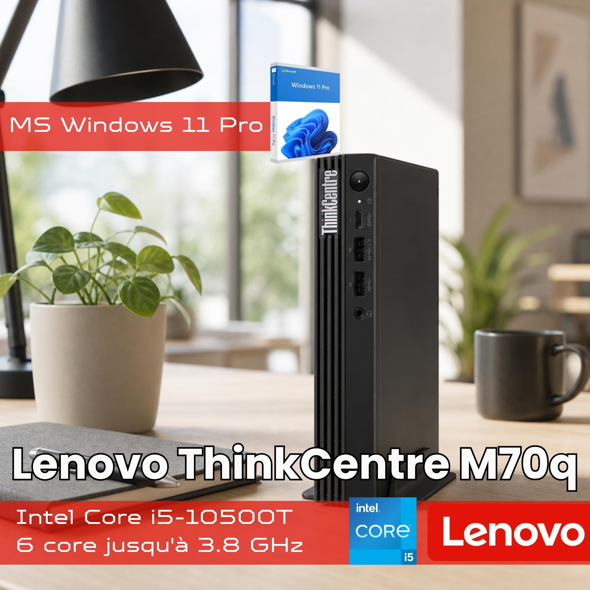 Lenovo ThinkCentre M70q Tiny Intel Core i5 10500T Disque Dur SSD 256 Go Mémoire 16 Go Windows 11 Pro Ordinateur de Bureau Mini PC (reconditionné)