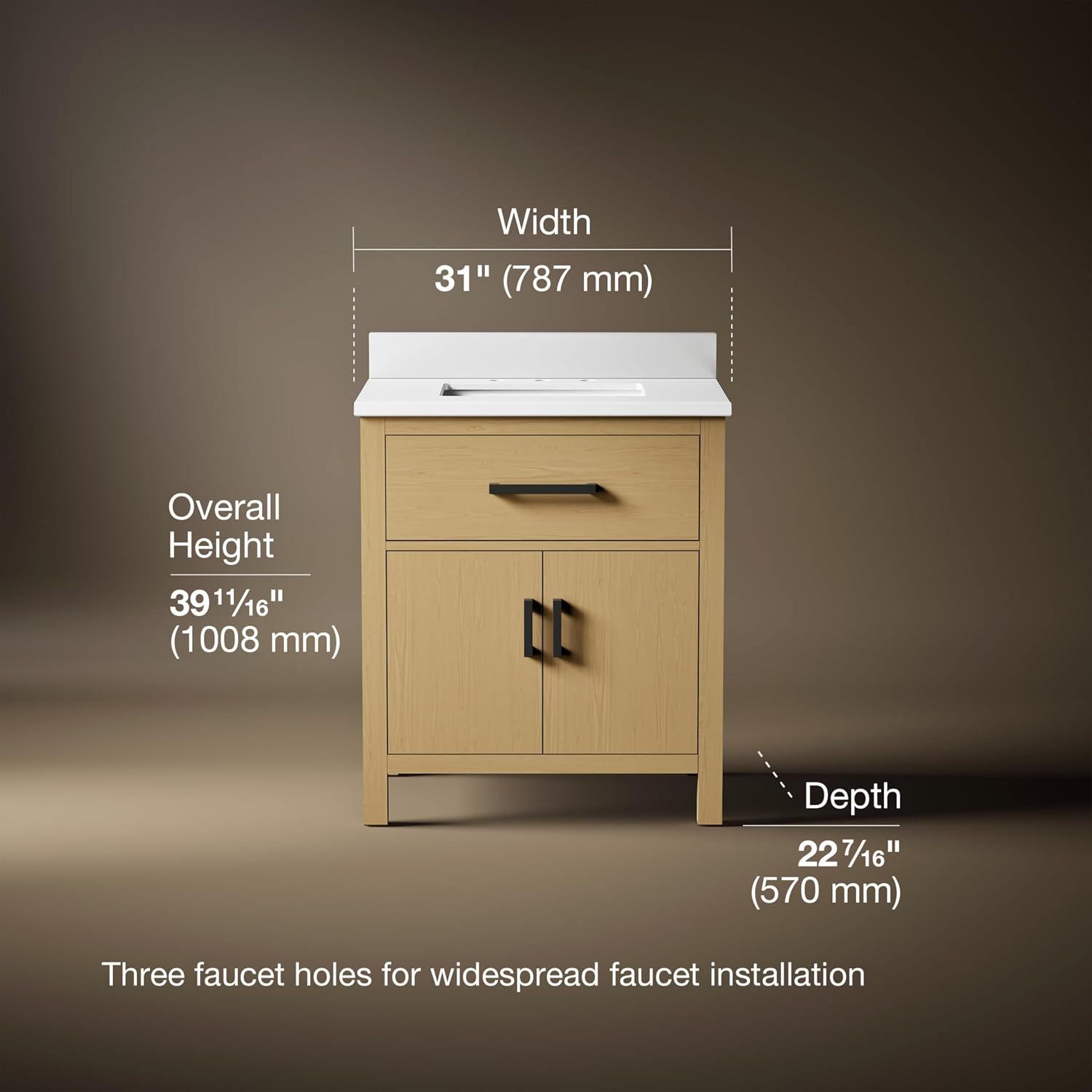 Kohler Kresla 30 Inch Bathroom Vanity Cabinet with White Single Sink and Quartz Top, Modern Bathroom Storage, Weathered Oak