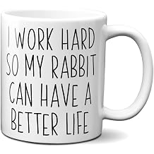 Rabbit Lover Gifts - Bunny Mom Coffee Mug - Pet Dad or Mom Gift - Funny Novelty Cup for Rabbit Owners - I Work Hard So My Rabbit Can Have a Better Life 11oz, white