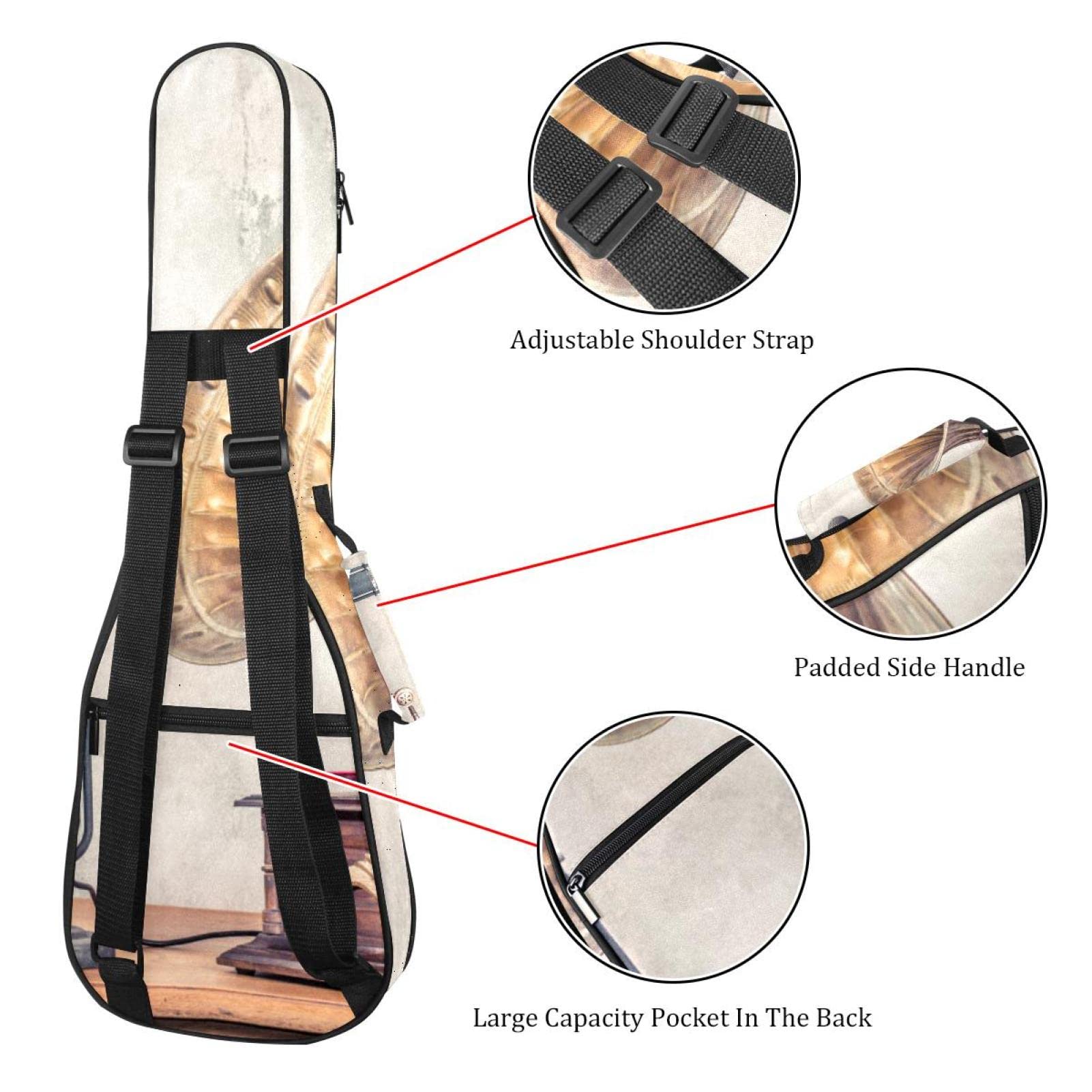 Housse pour ukulélé soprano avec motif vieux phonographe - Housse pour ukulélé ténor - Housse pour ukulélé avec sangles réglables - Sac rembourré étanche