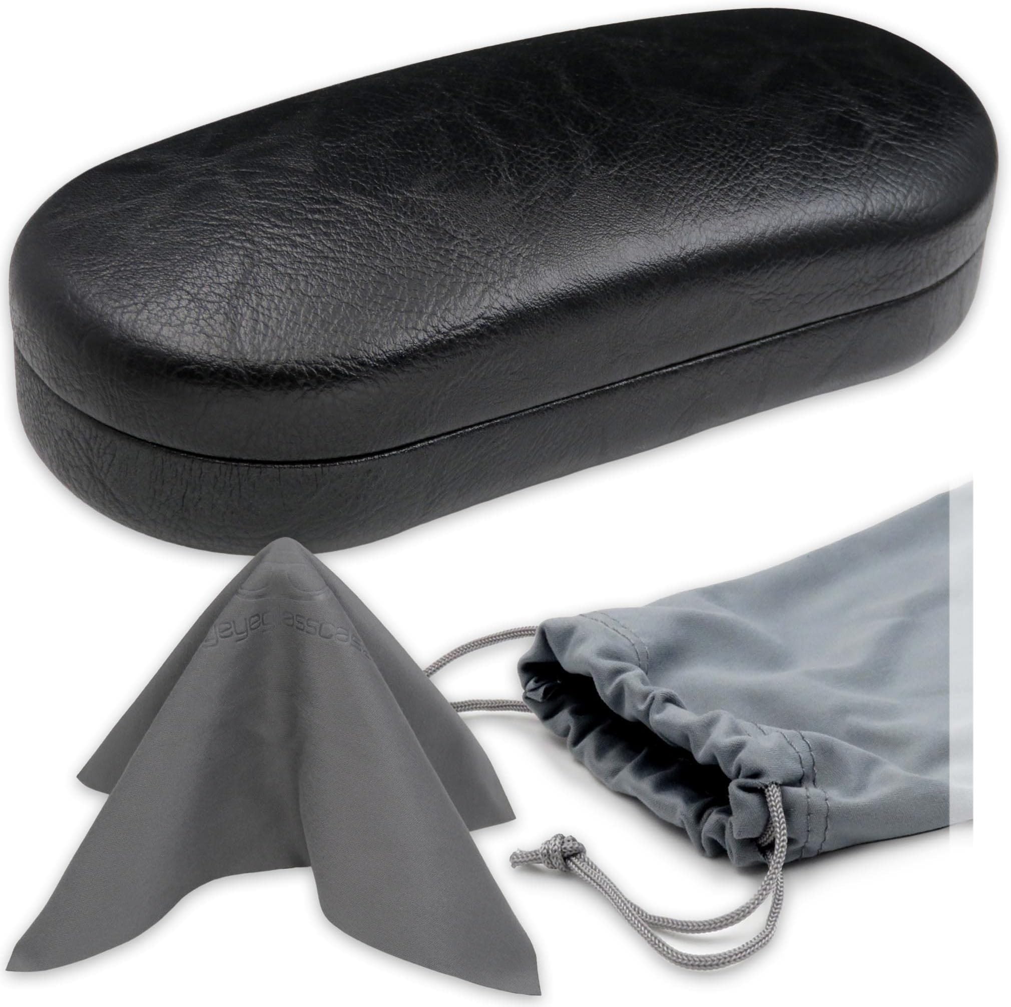 Large Sunglasses Case - Hard Glasses Case Holder w/Pouch & Cloth - Eyeglass Case Aviator Frames Men & Women