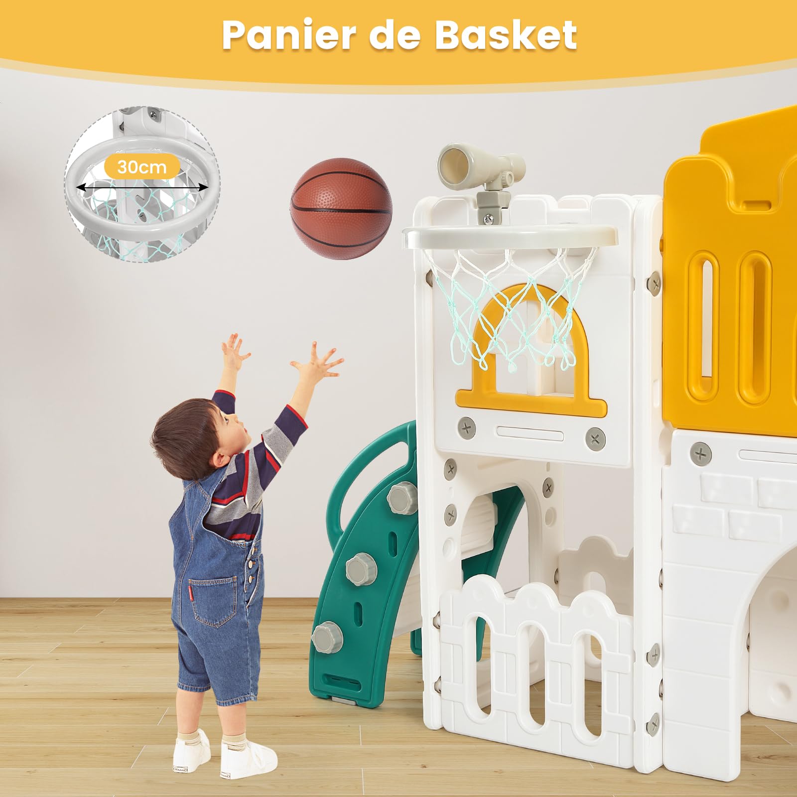 8-in-1 Kinderrutsche Burg Spielanlage Kleinkinder 1–3 Jahre, Indoor & Outdoor Spielhaus Mit Basketballkorb Kletterleiter Kriechtunnel, Für Wohnzimmer Kinderzimmer Garten Kita, Platz Für 2–3 Kinder Gle