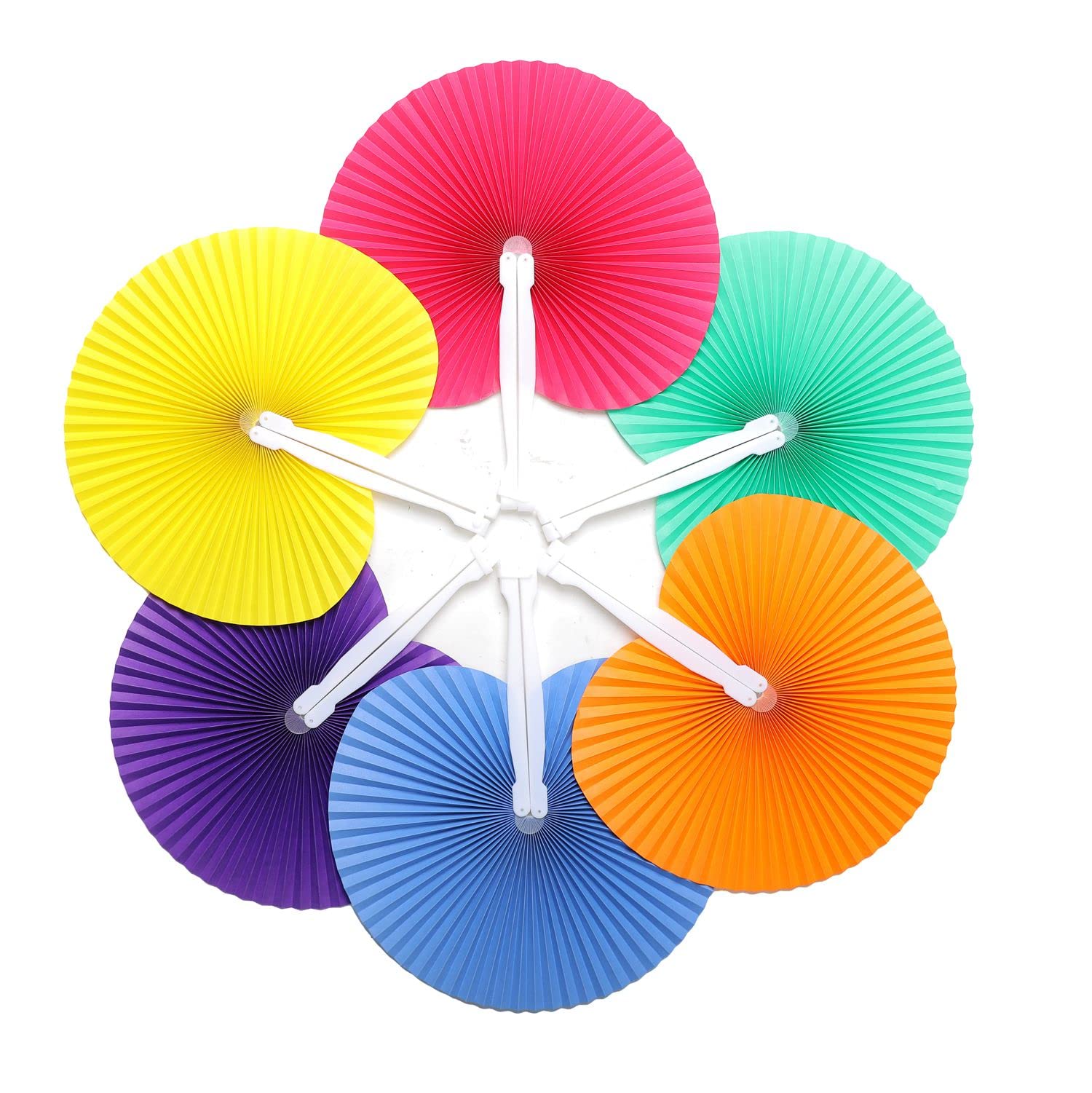 Icelus 24 Pcs Colorful Round Shaped Handheld Folding Accordion Paper Fans for Wedding Birthday Party Favors Kids Gifts — image 1