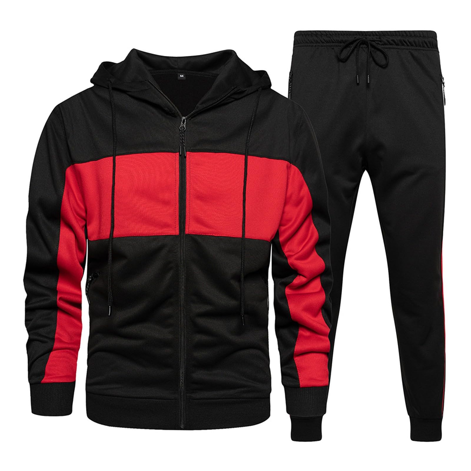 Męskie dresy dresowe, zestaw casualowy, kontrastowy sweter z kapturem, bluza do joggingu, z długim rękawem, kurtka i spodnie, 2 sztuki